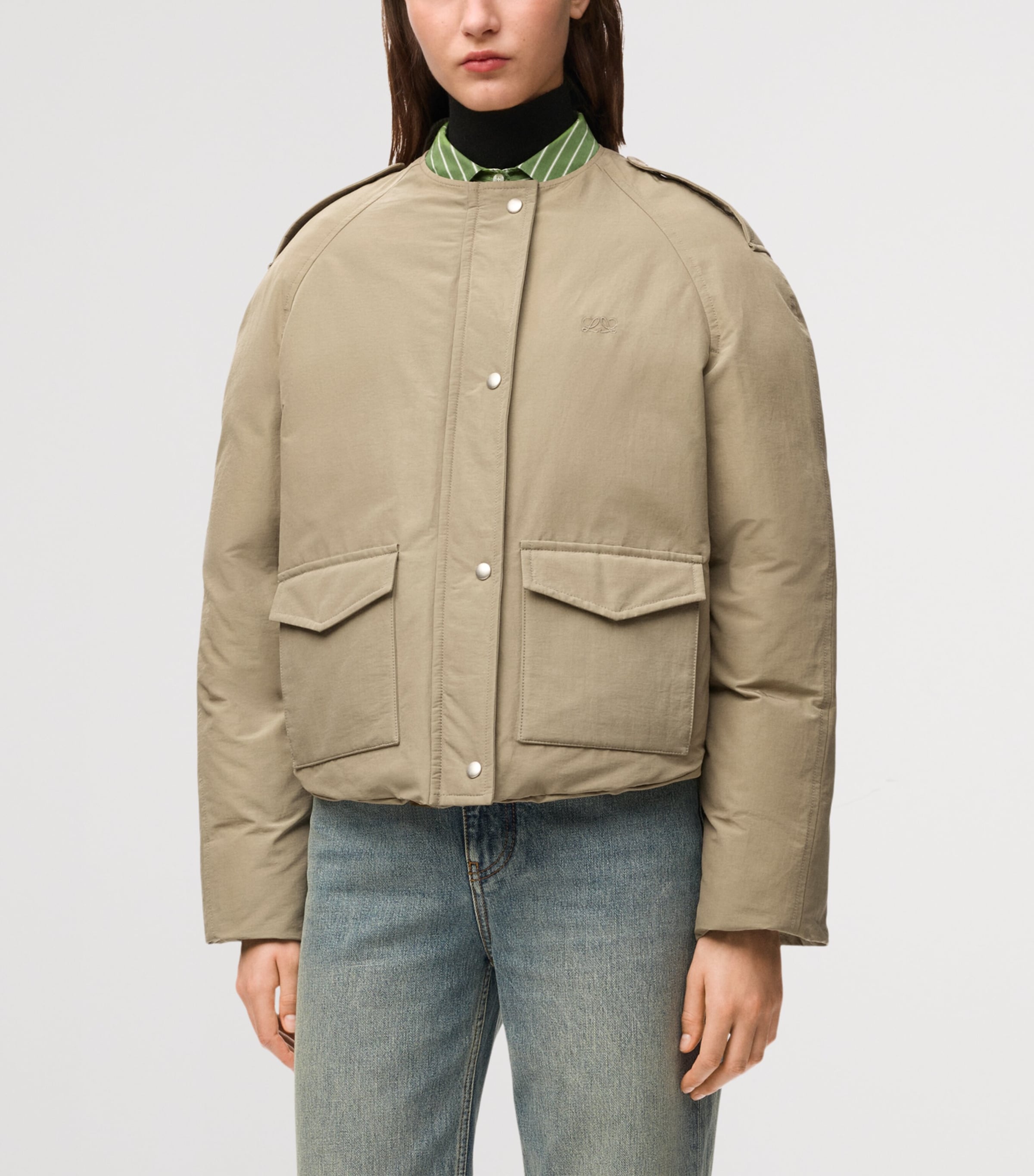 LOEWE Womens Technical Shearling-Collar Jacket Light Sage Image 5