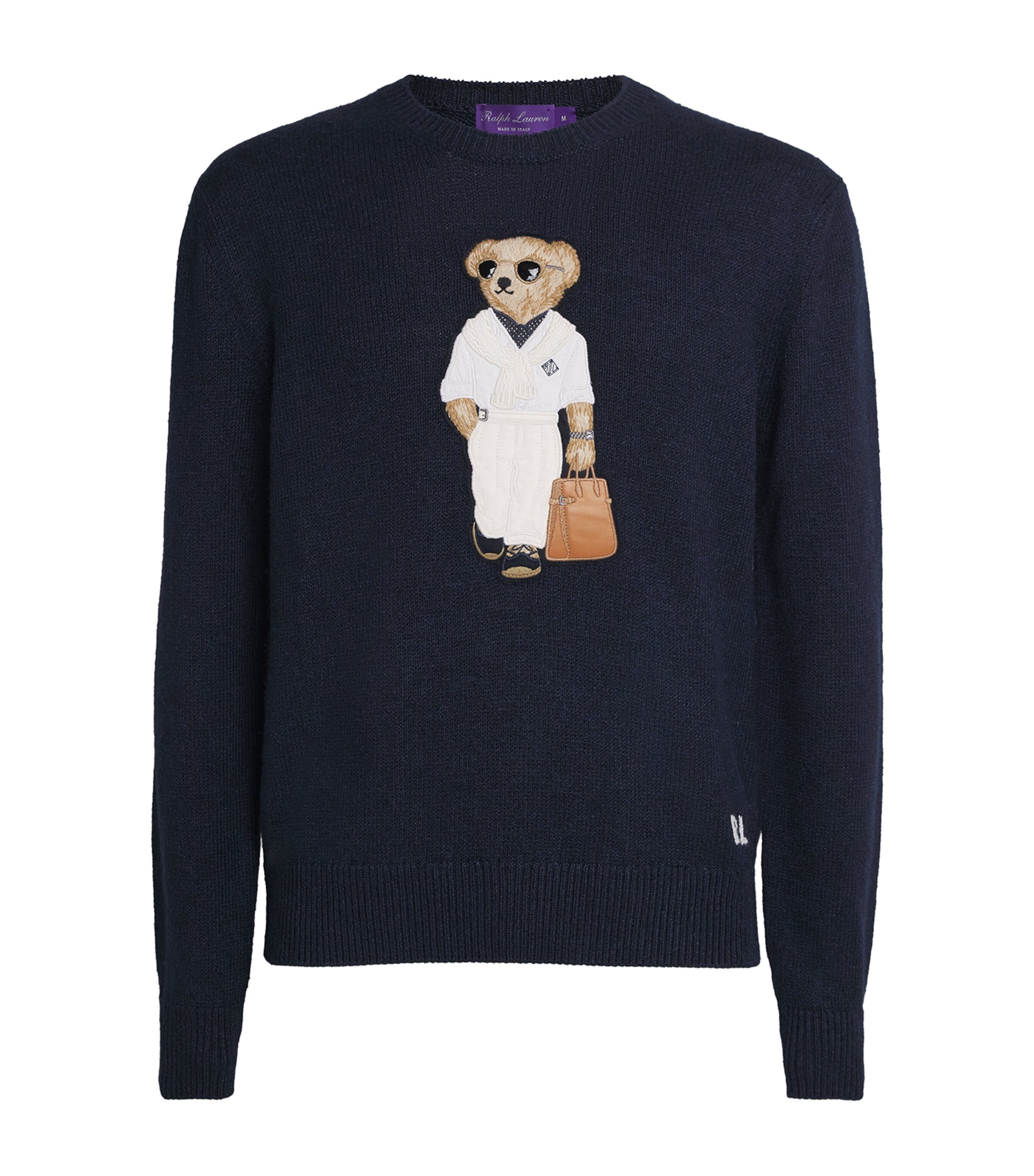 Ralph Lauren Purple Label Navy Silk-Linen Polo Bear Sweater