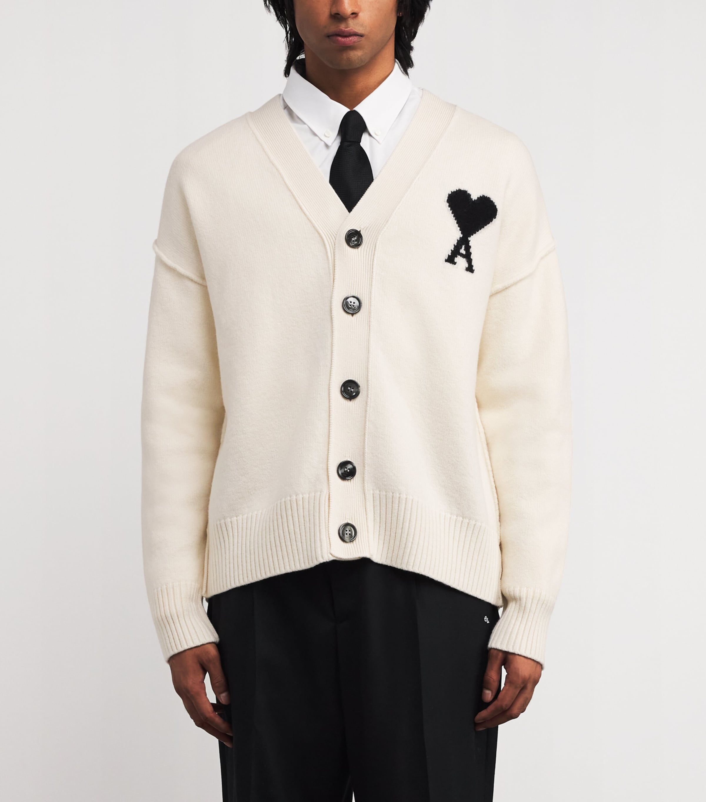 AMI Paris Beige Virgin Wool Ami de Coeur Cardigan | Harrods US