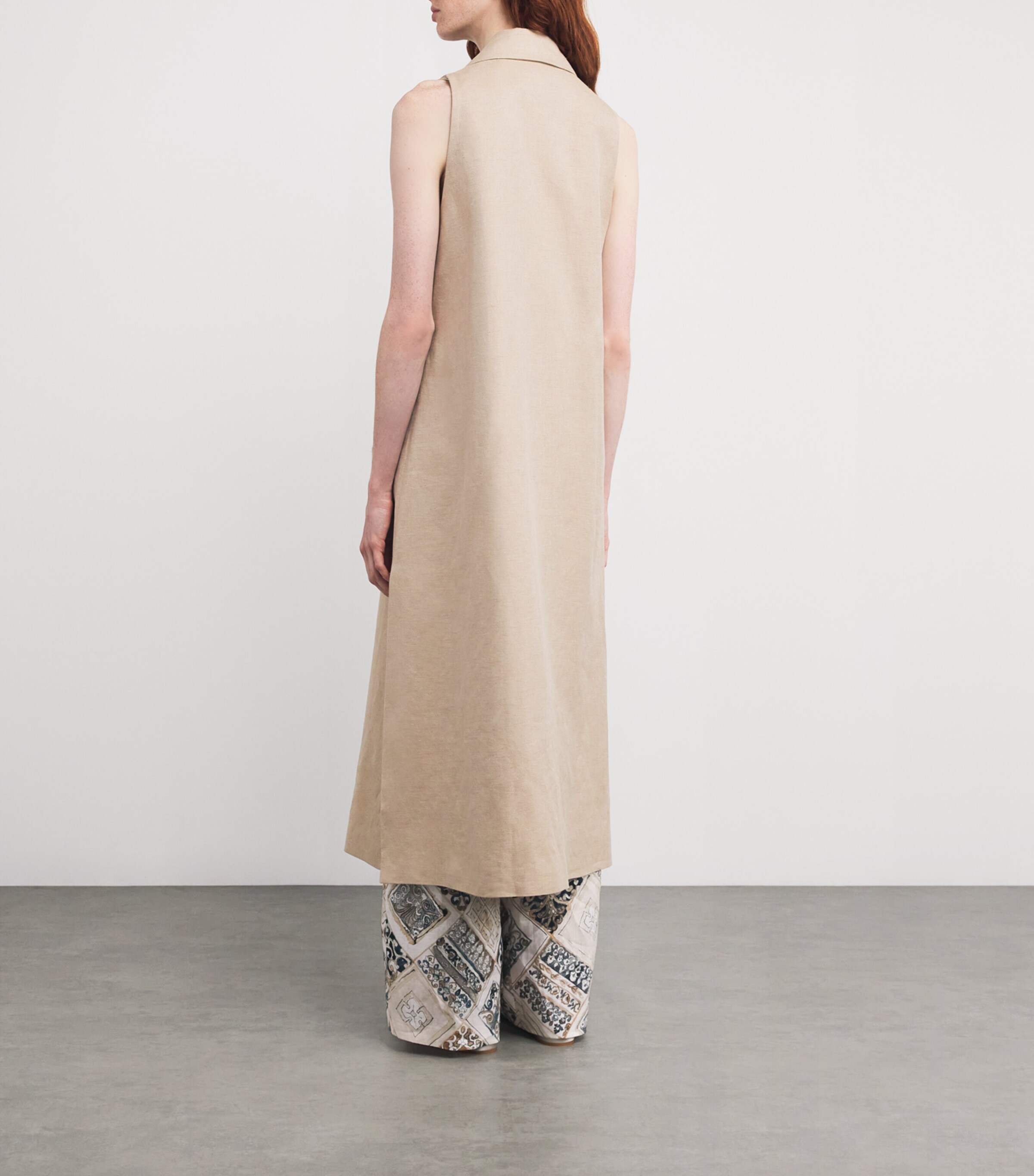 Eleventy Womens Linen Sleeveless Coat Cammello Image 4