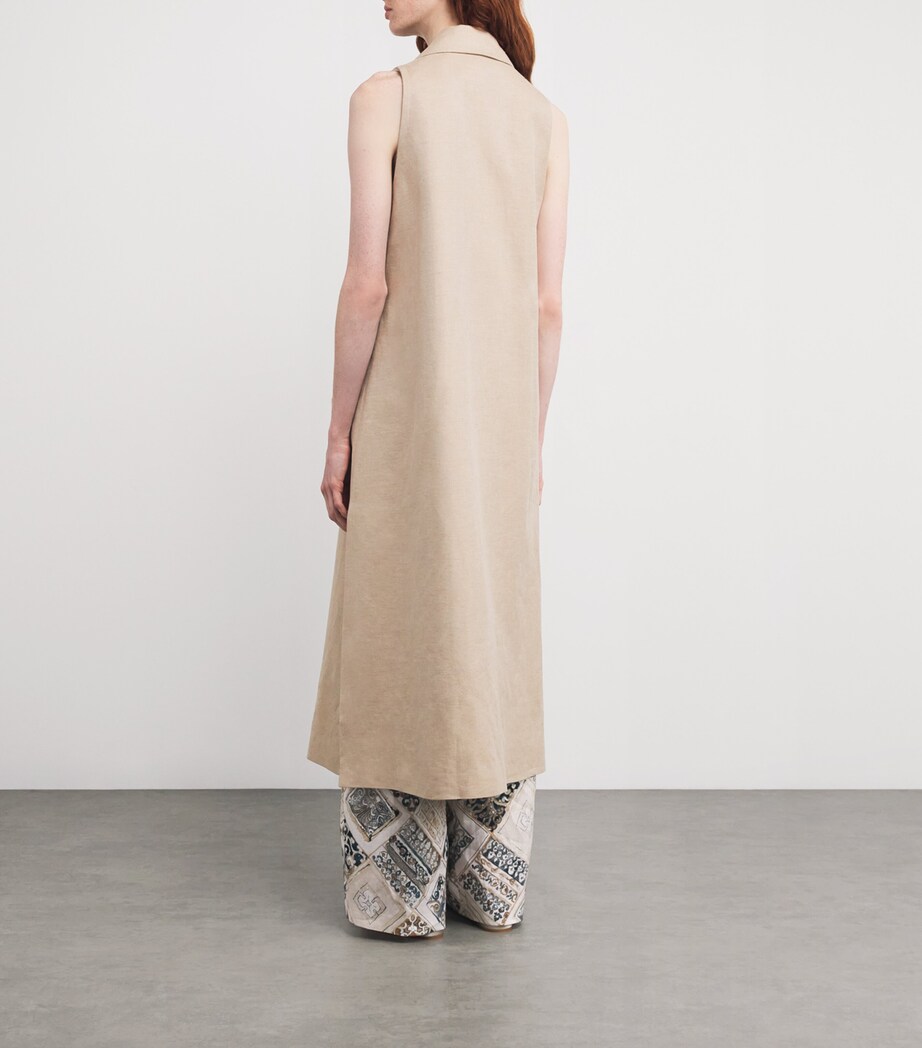 Eleventy Womens Linen Sleeveless Coat Cammello Image 4