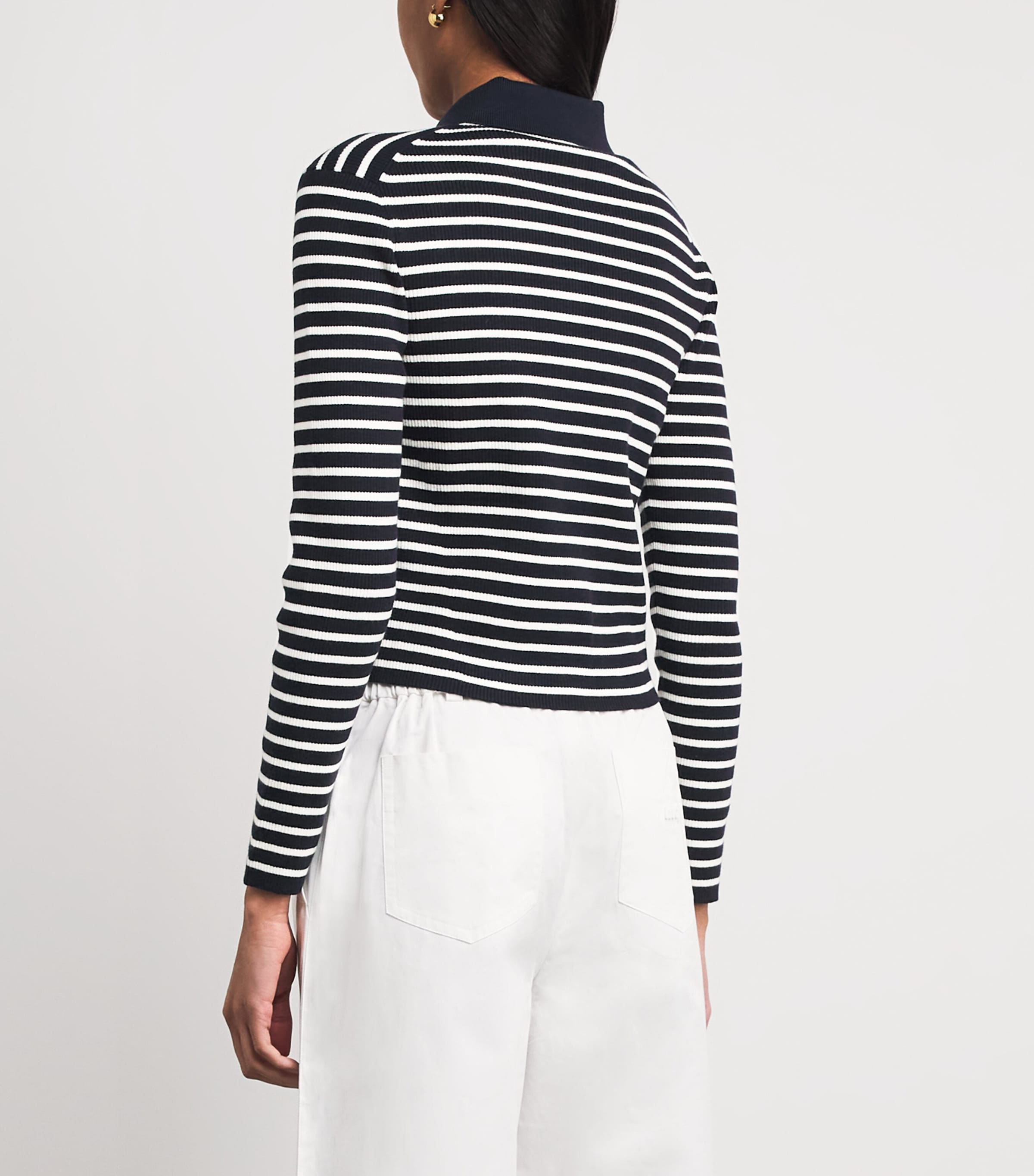 Maje Womens Rib-Knit Stripe Cardigan Navy Image 5