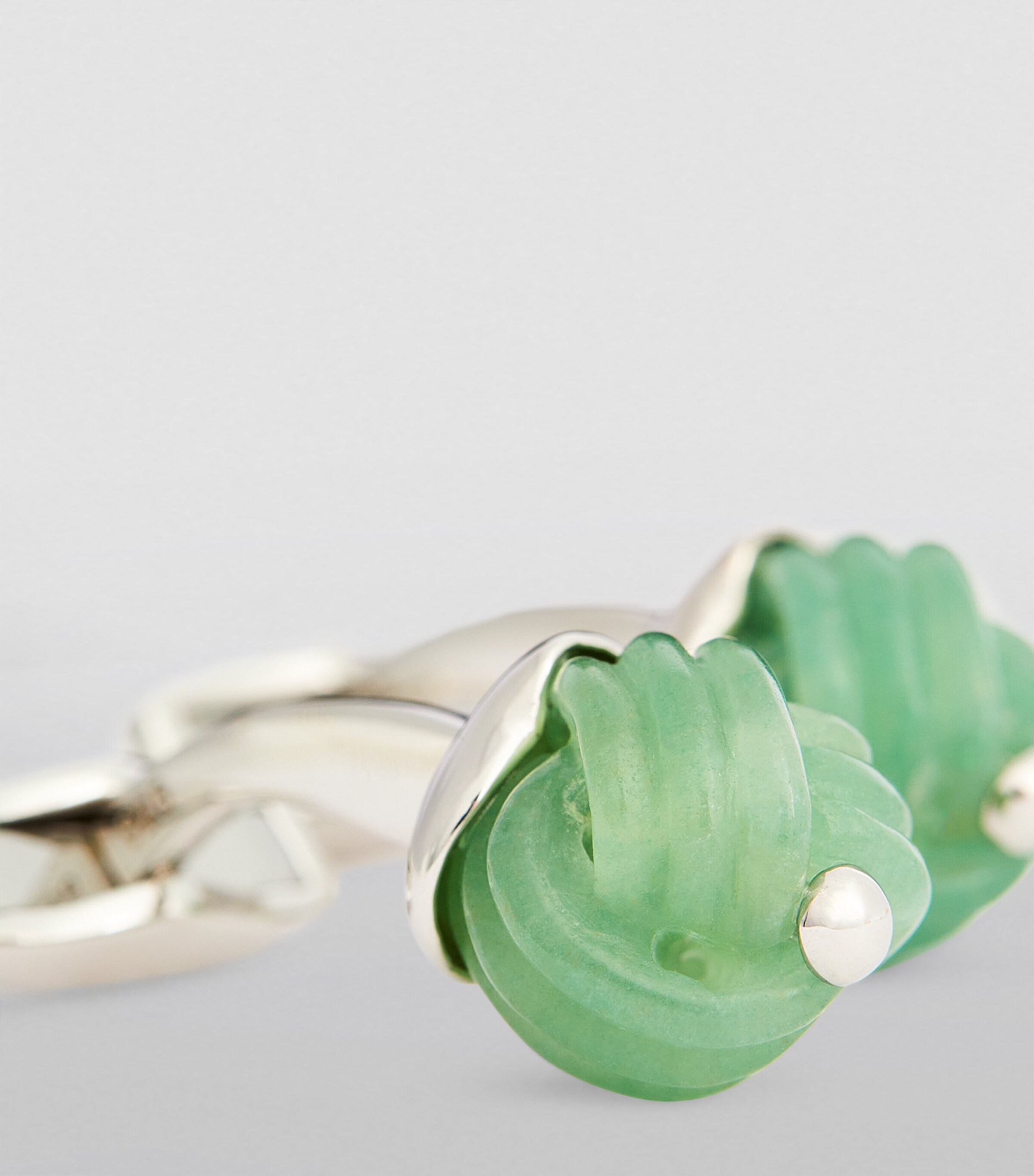 Tateossian Rhodium-Plated Aventurine Knot Cufflinks Silver/ Green Image 6
