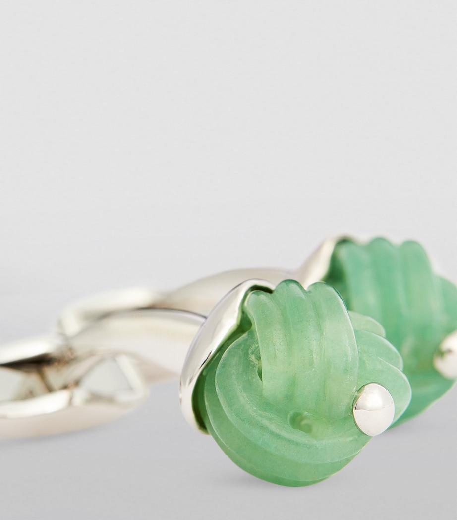 Rhodium-Plated Aventurine Knot Cufflinks SILVER/ GREEN Image 6