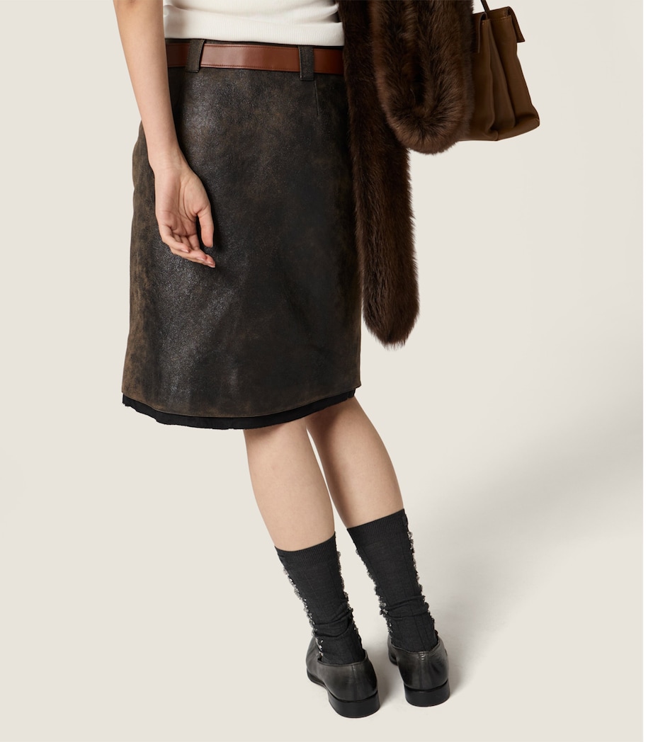 Miu Miu Womens Distressed Leather Midi Skirt Image 5