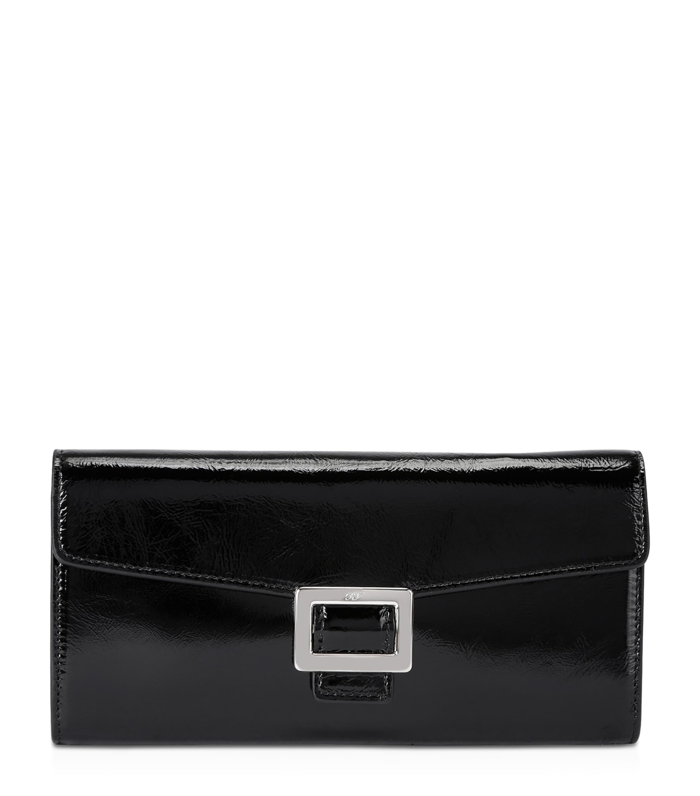 Roger Vivier Patent Leather Belle Vivier Wallet On Chain In Black