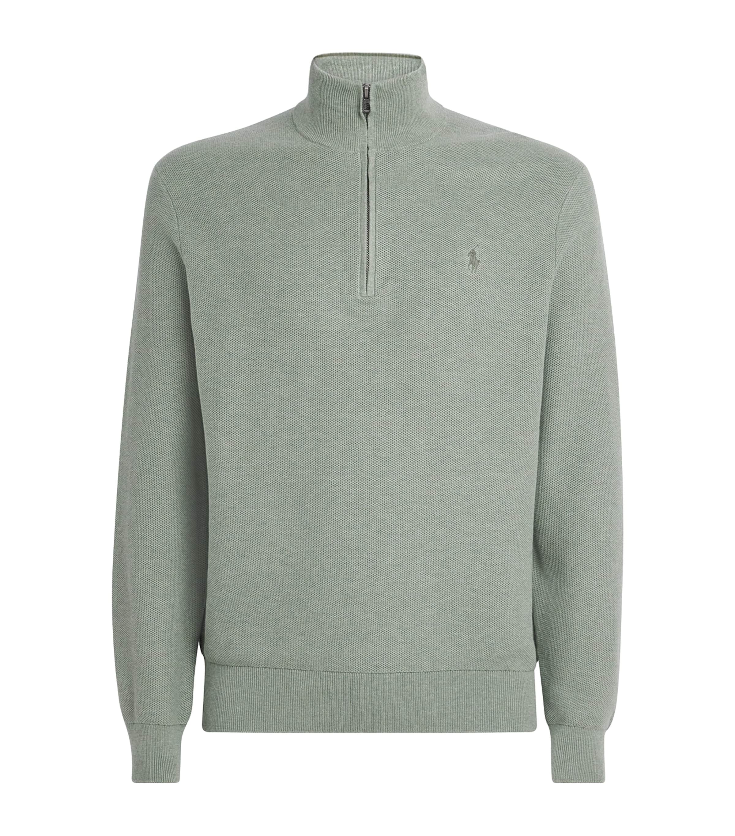 Polo Ralph Lauren Mens Cotton Half-Zip Sweater Fern Green Heather Image 1