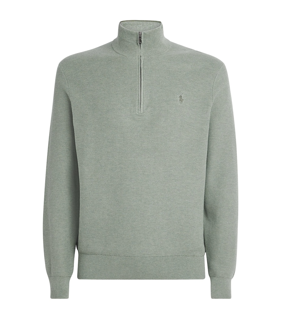 Polo Ralph Lauren Mens Cotton Half-Zip Sweater Fern Green Heather Image 1
