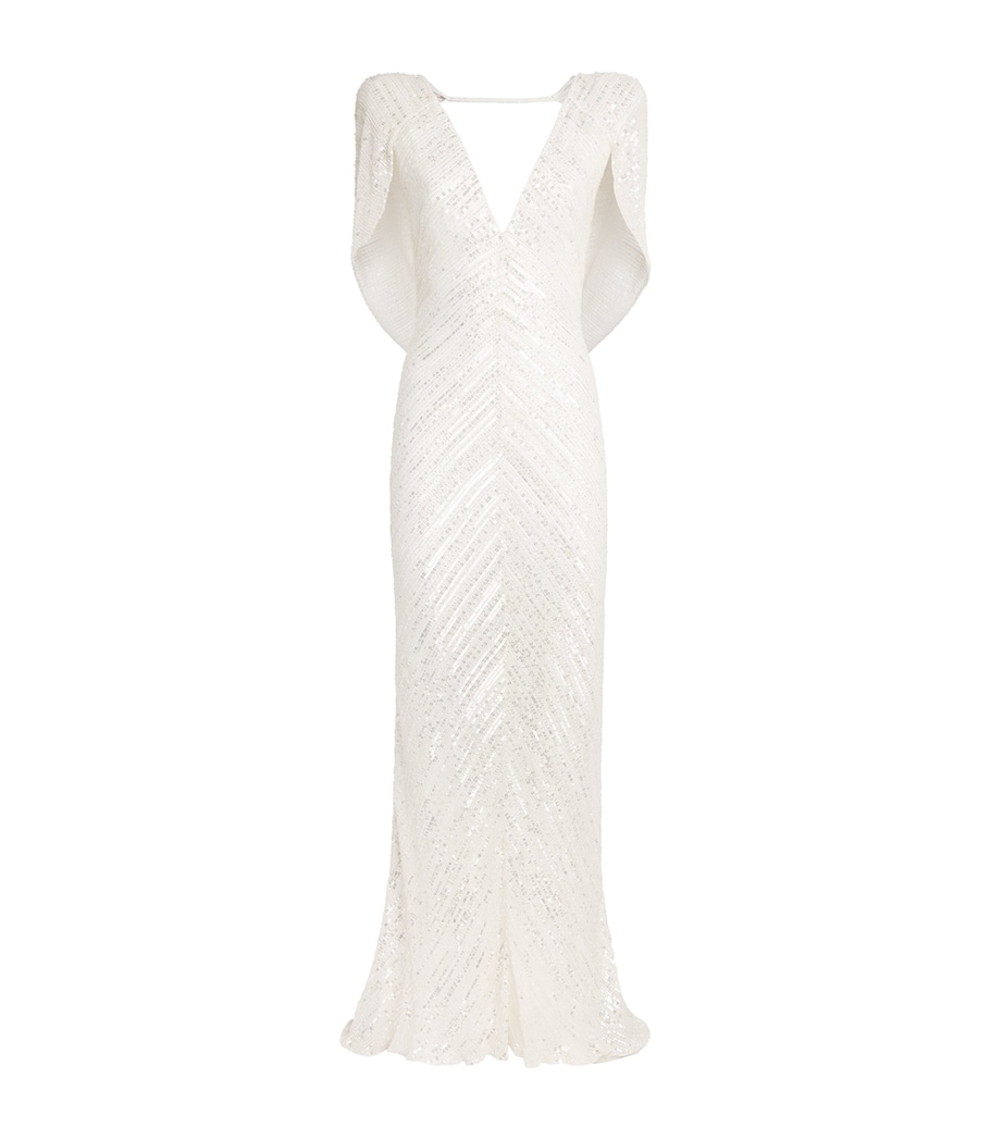 Jenny Packham Womens Sequin Fiore Gown Ivory Image 1