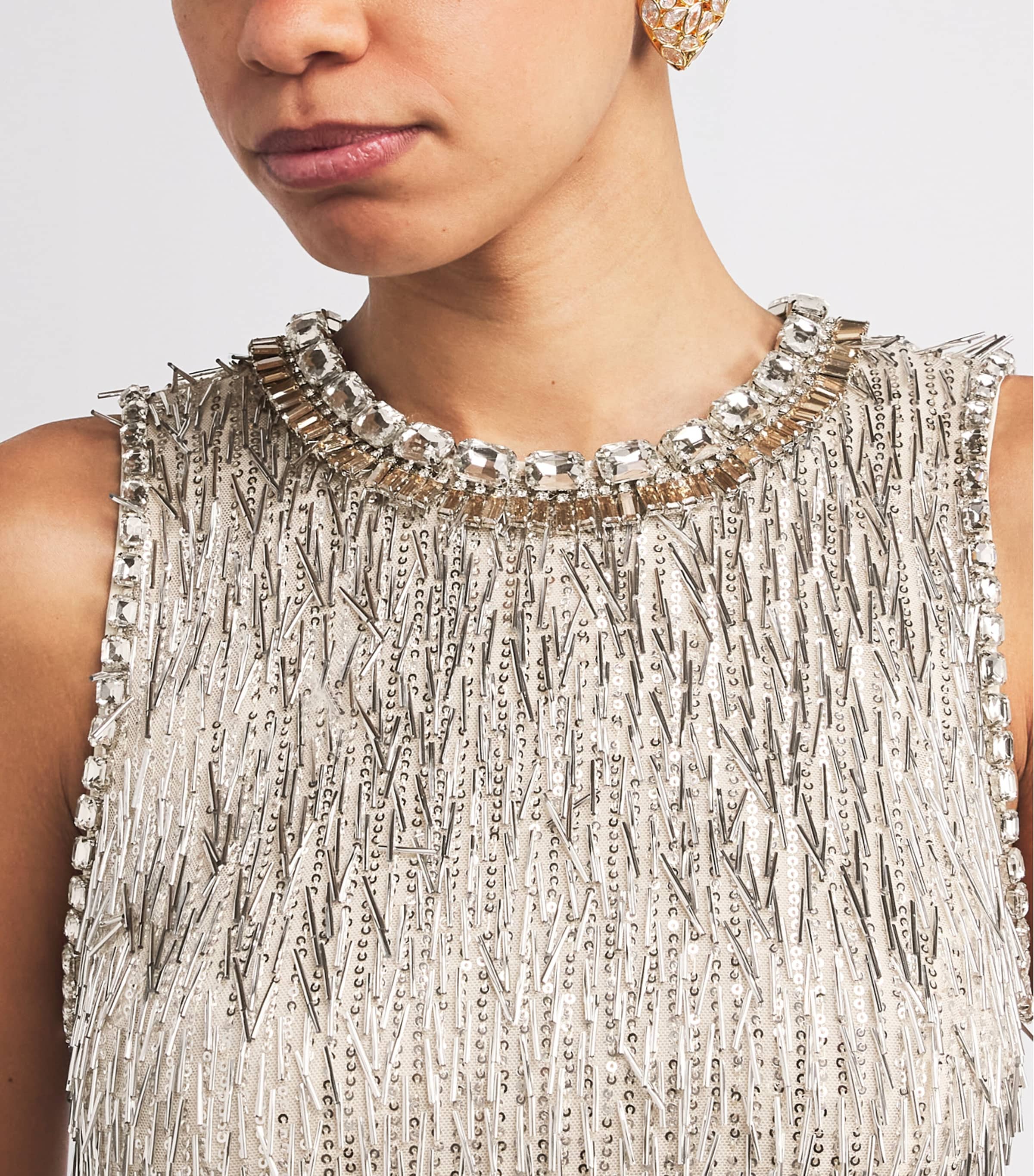 Cinq A Sept Womens Embellished Izara Midi Dress Silver Image 4