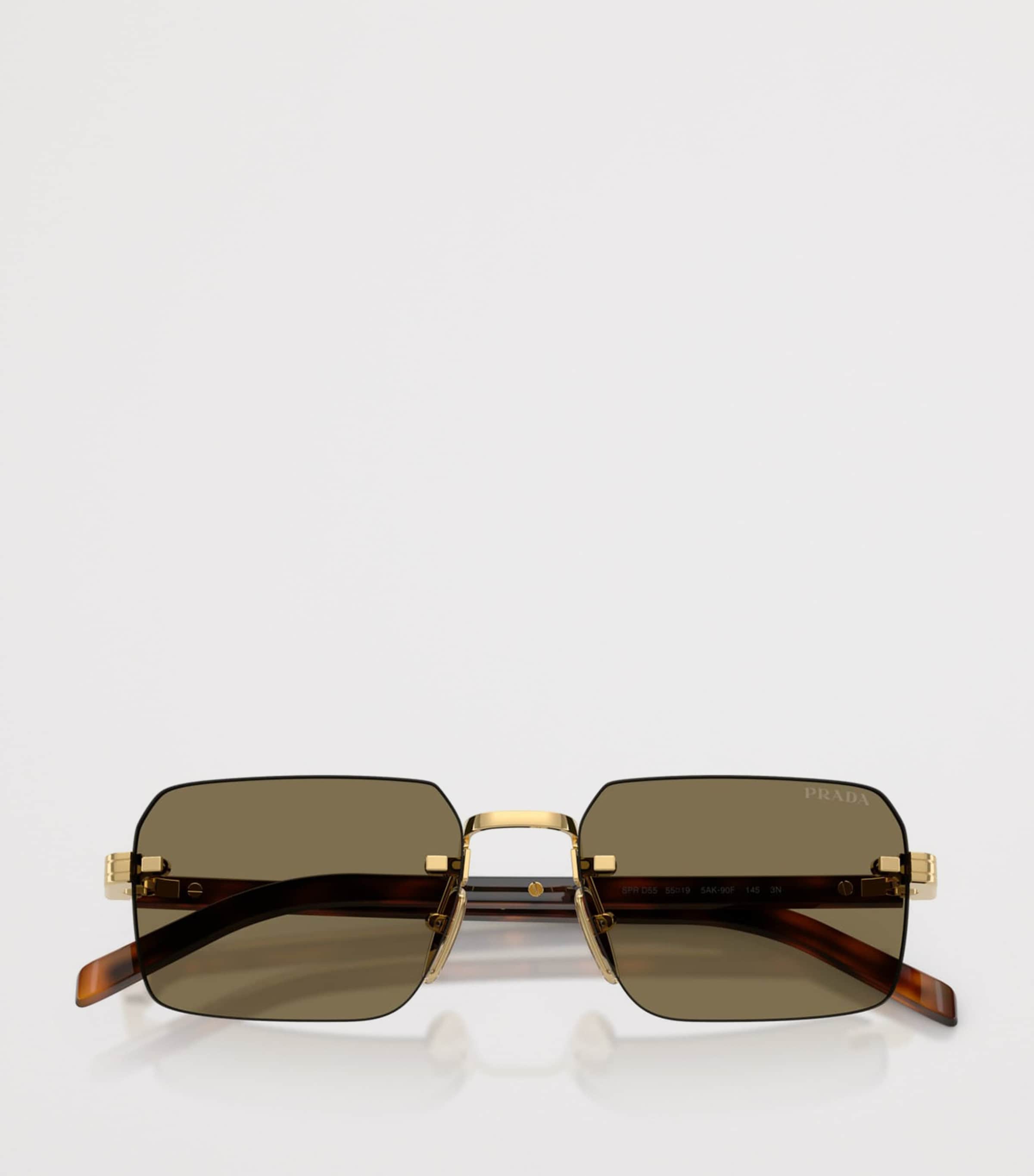 Prada Rimless Rectangle Sunglasses Gold Image 5