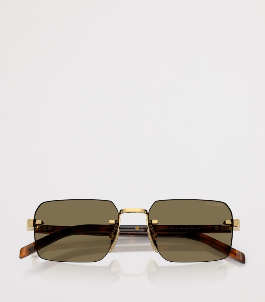 Prada Rimless Rectangle Sunglasses Gold Image 5