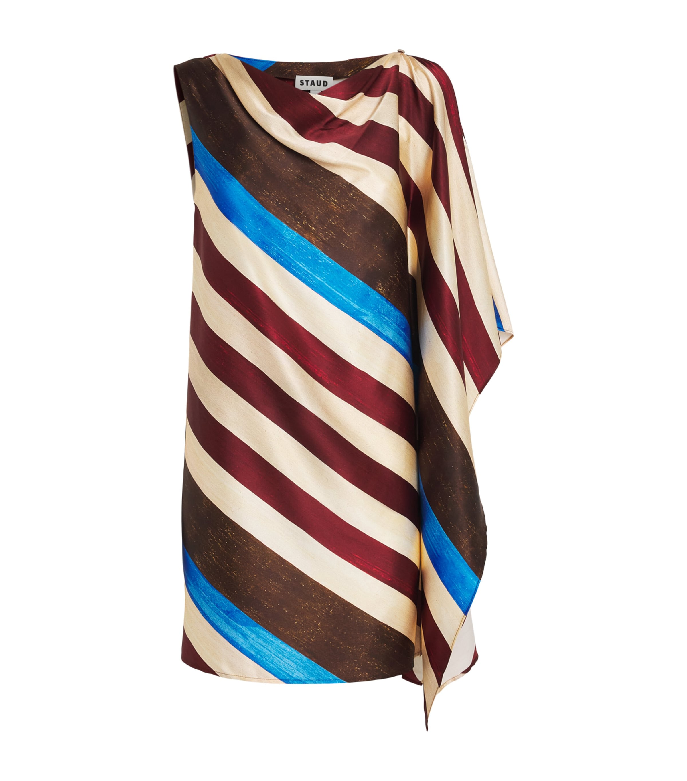 STAUD Womens Stretch-Silk Sabina Mini Dress Caffe Stripe Cfst Image 1
