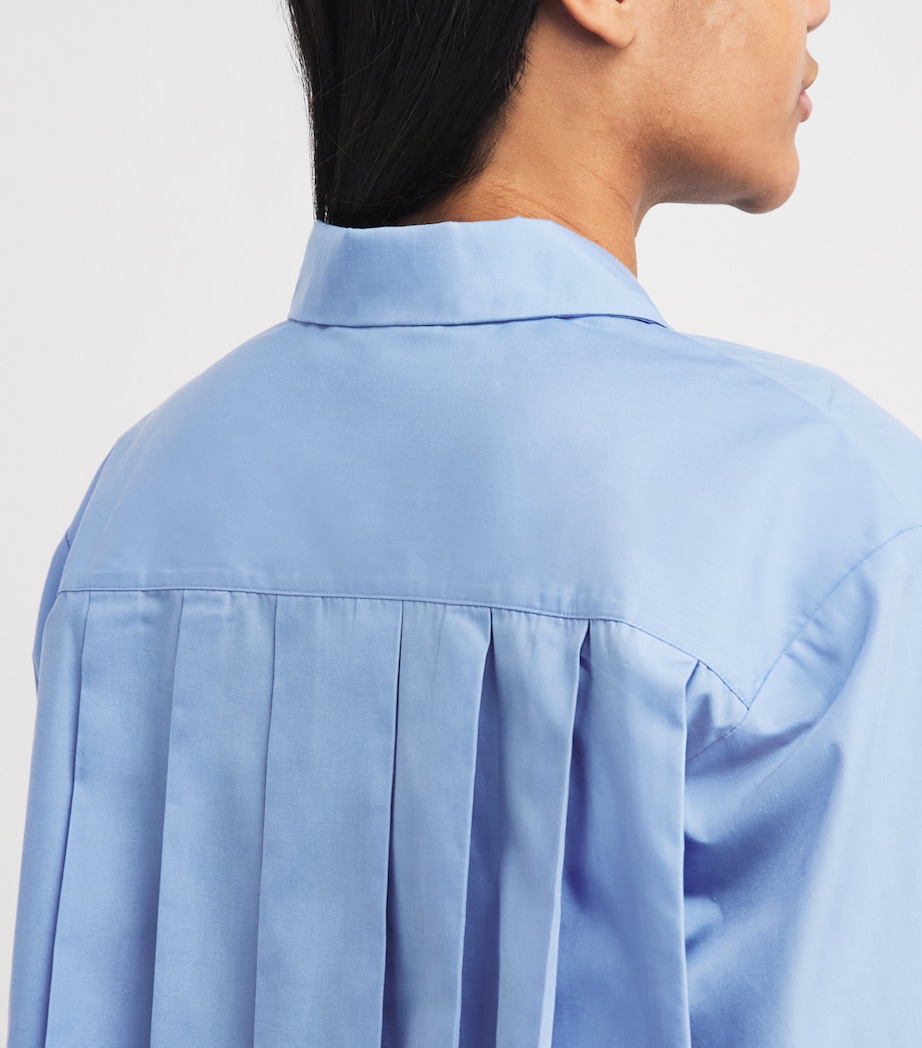 Maje Womens Embroidered Pleated Shirt Blue Image 3