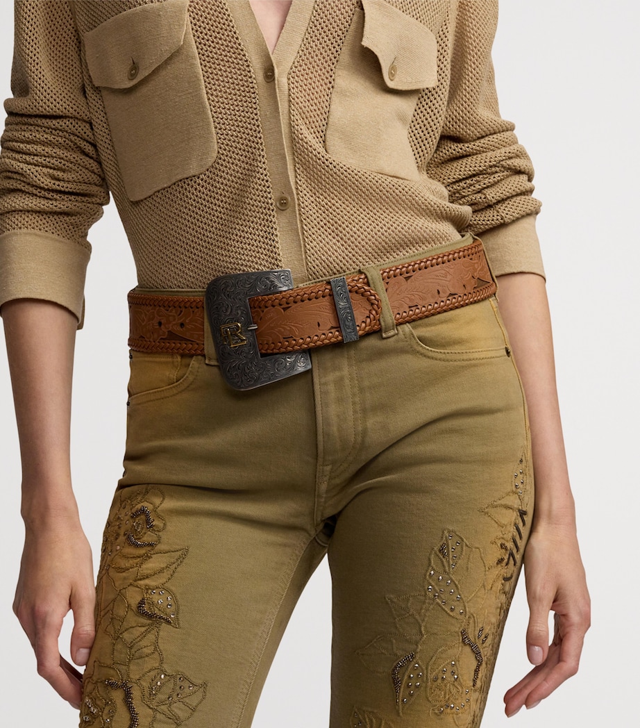 Leather Tooled-Buckle Belt RL GOLD Image 4