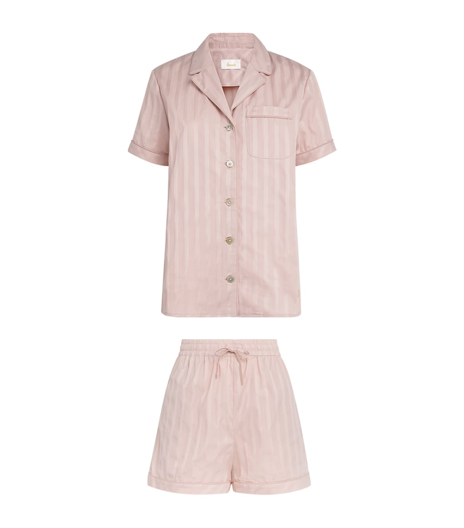 Harrods Womens Cotton Stripe Short Pyjama Set Pink Image 1