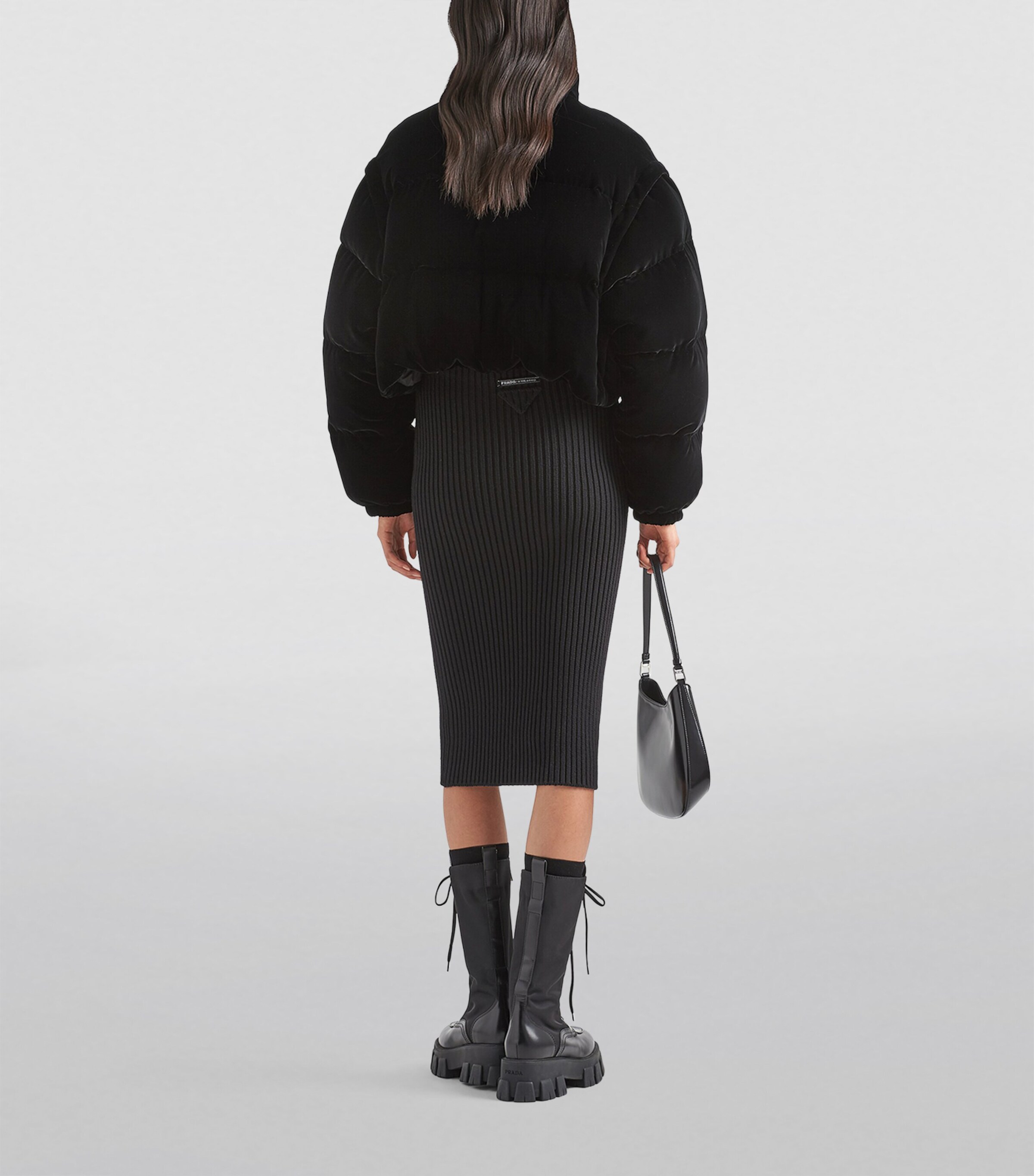 Prada Womens Velvet Convertible Down Jacket Image 4