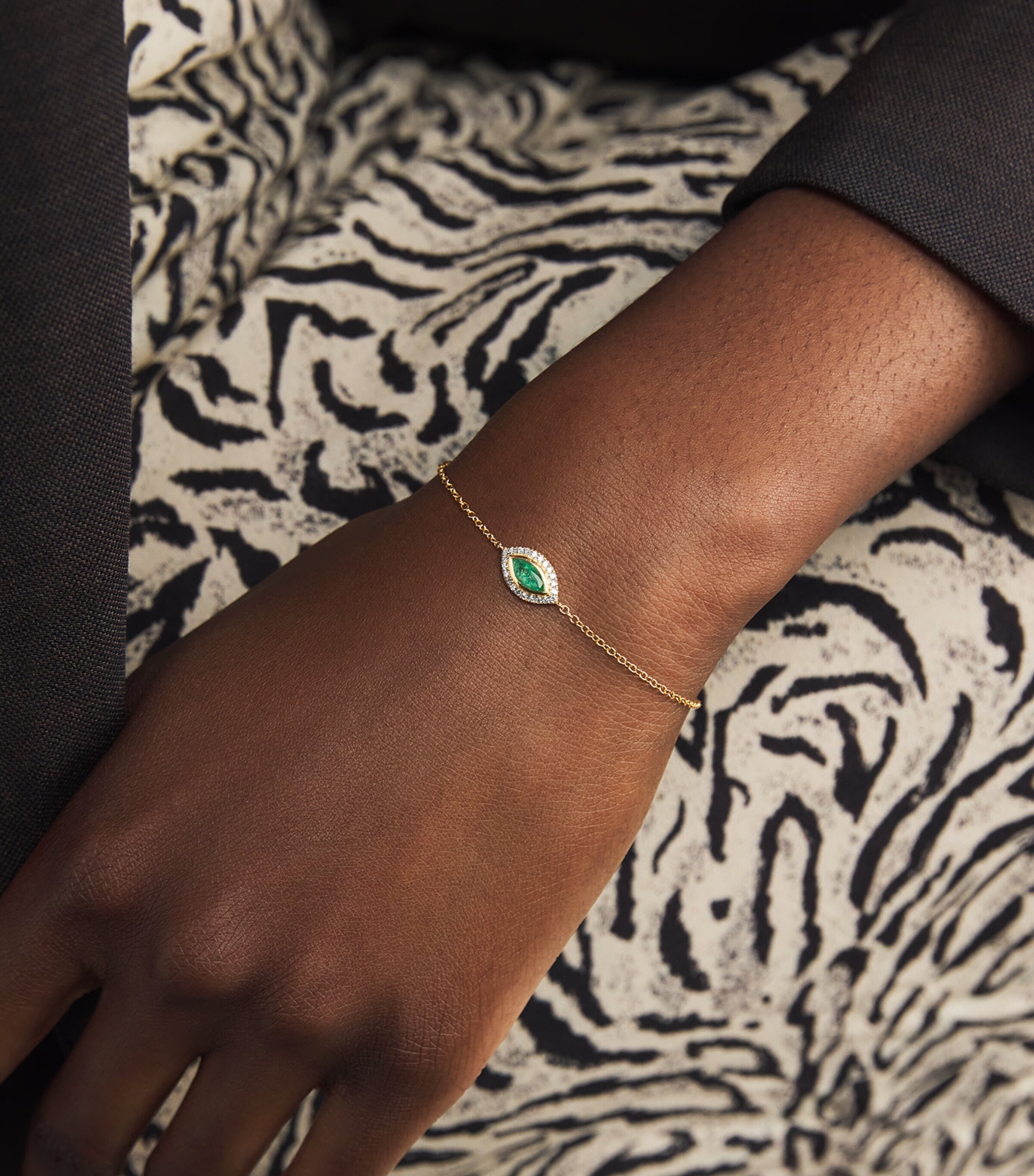 Yellow Gold, Diamond and Emerald Evil Eye Bracelet YELLOW GOLD Image 2