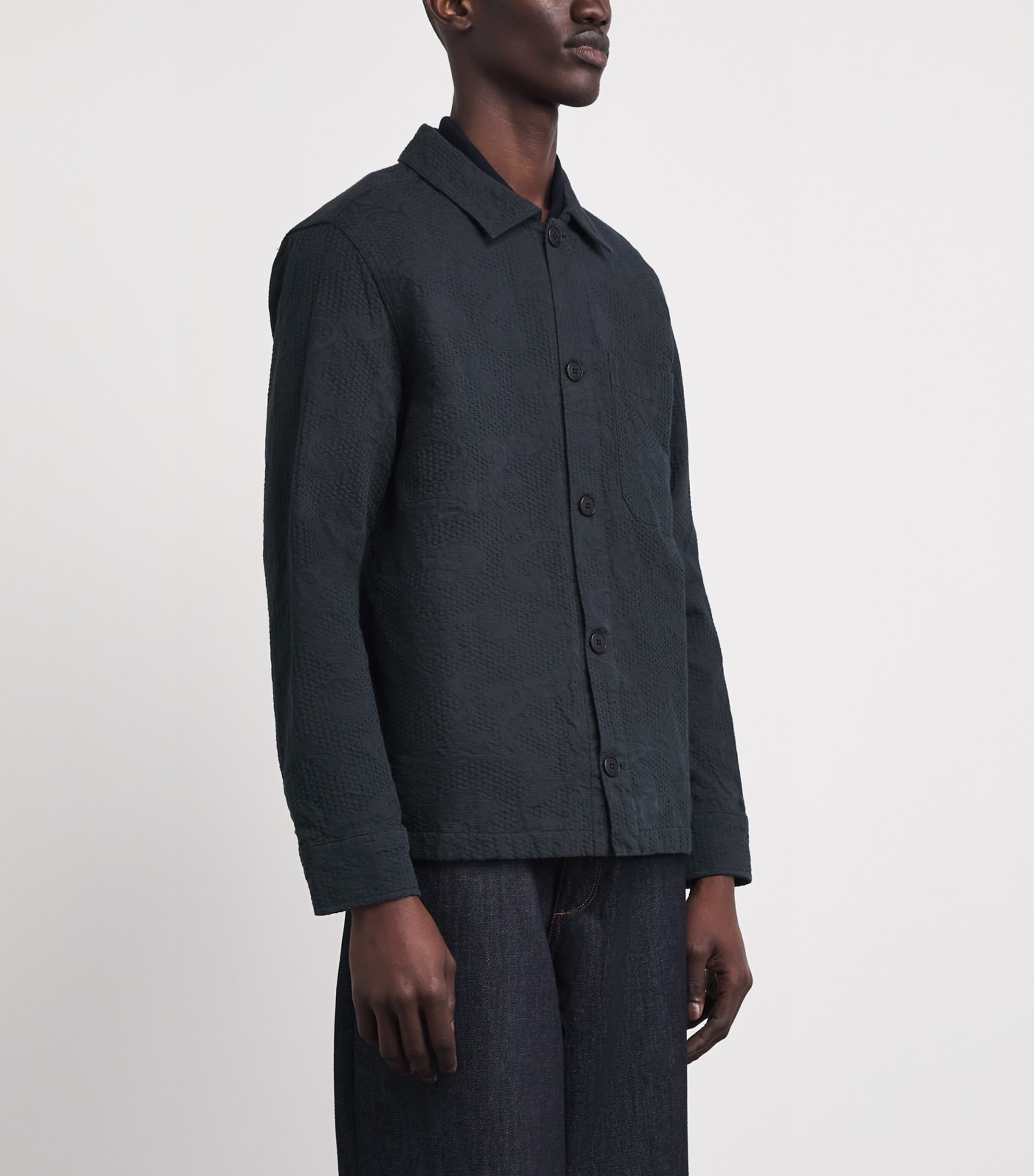 Wax London Mens Cotton Jacquard Rockley Overshirt Navy Image 4