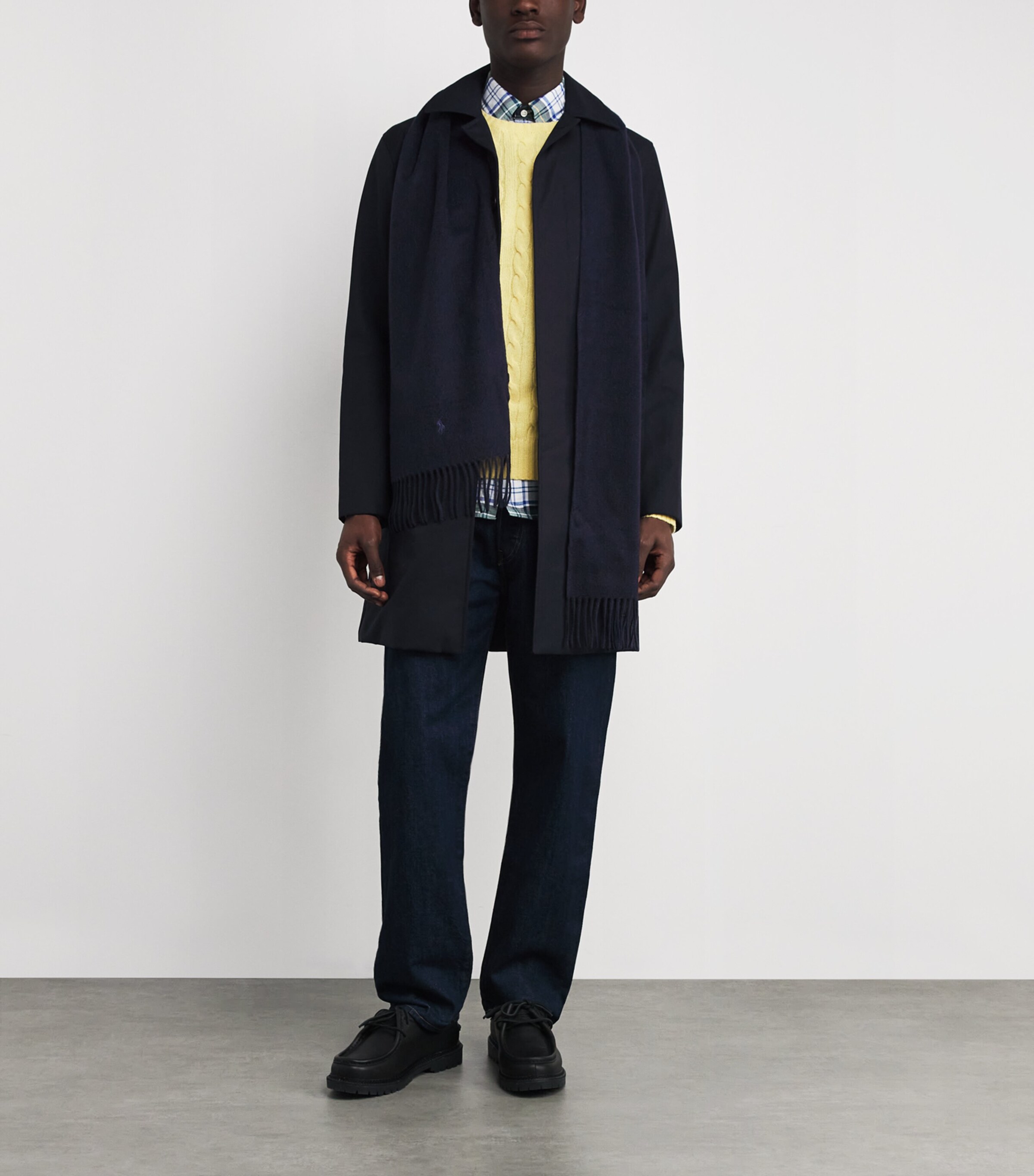 Cashmere Polo Pony Fringe Scarf BLUE Image 2