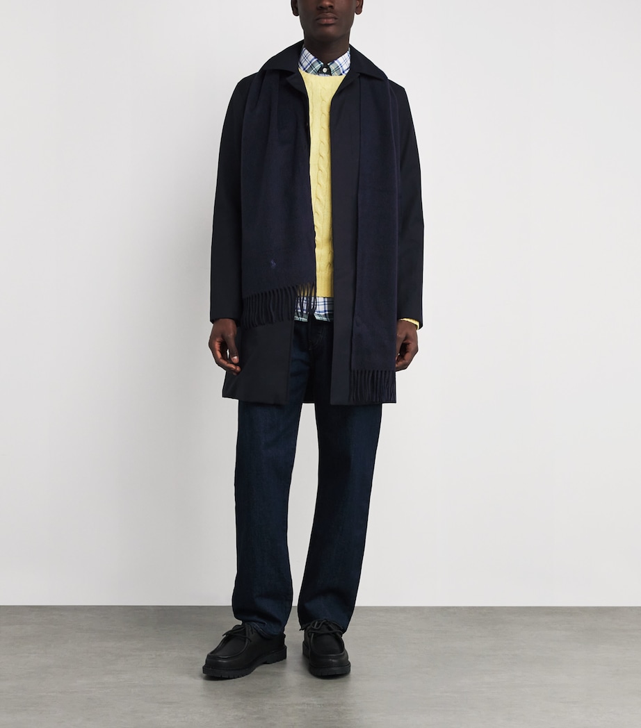 Cashmere Polo Pony Fringe Scarf BLUE Image 2