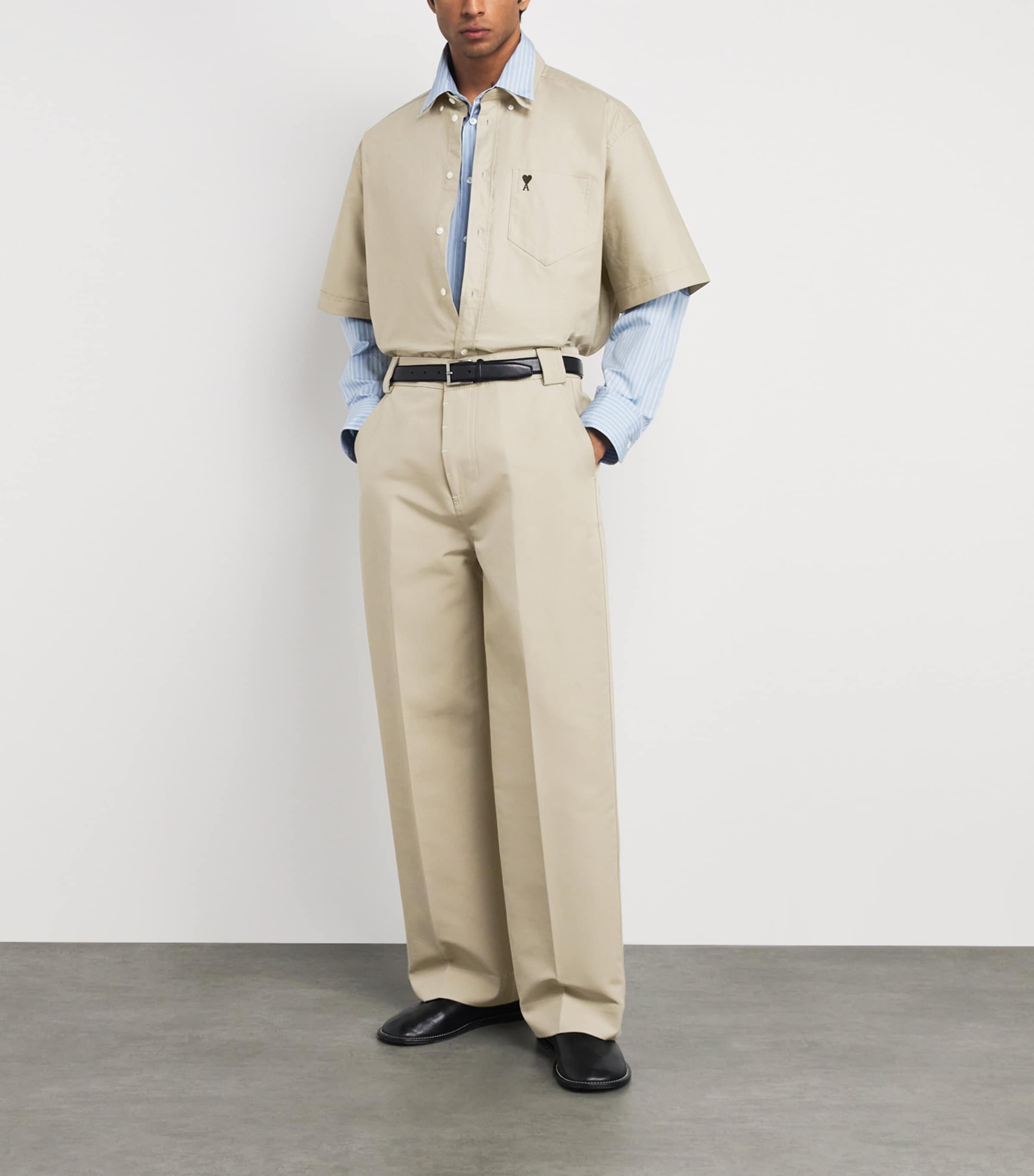 AMI Paris Mens Cotton Baggy Trousers Beige Taupe Image 2