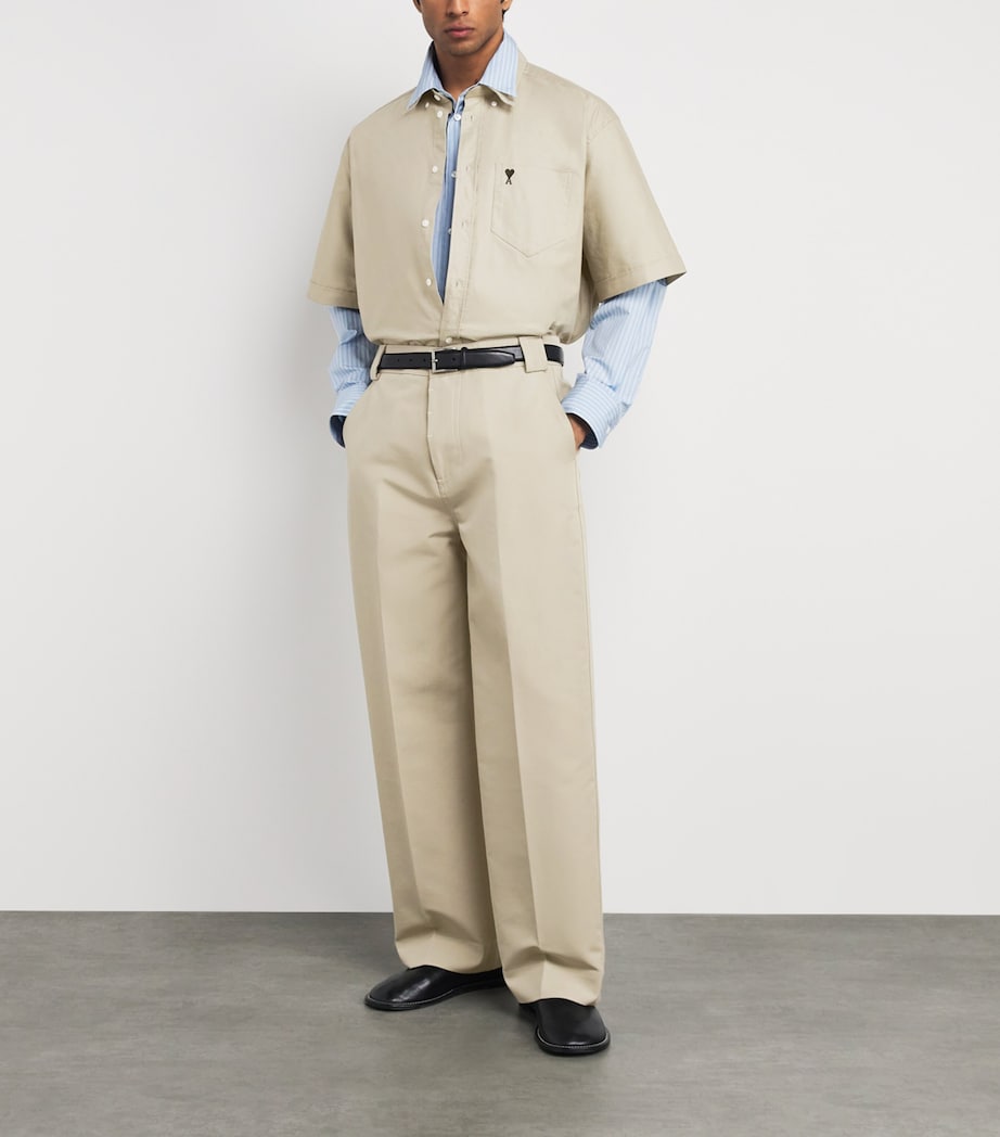 AMI Paris Mens Cotton Baggy Trousers Beige Taupe Image 2