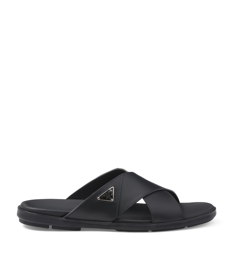 Prada Leather Crisscross Logo Slides Image 1