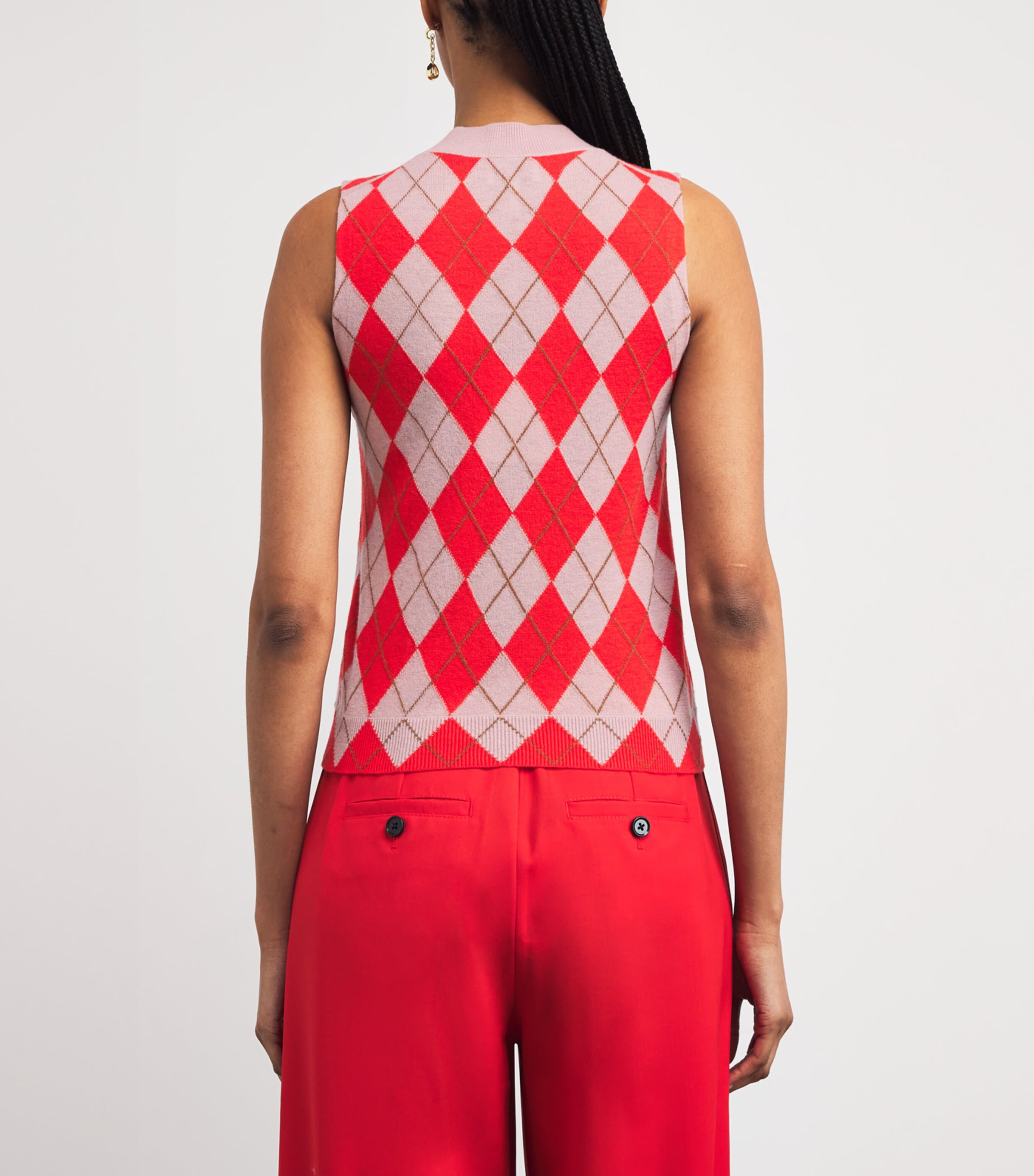 Wool-Cashmere Argyle Sweater Vest SMOKE PINK/POPPY RED Image 4
