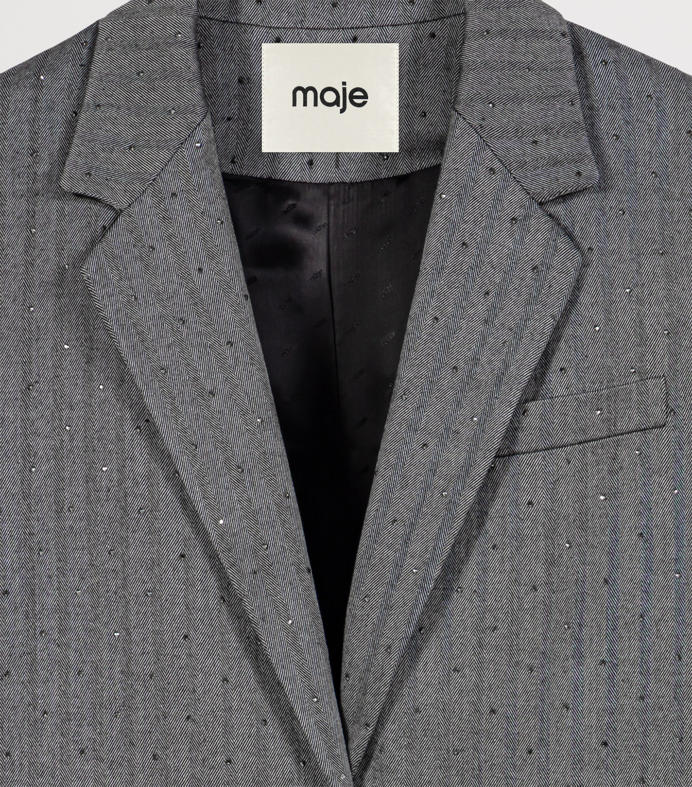 Maje Womens Striped Rhinestone-Embellished Blazer Grey Image 8