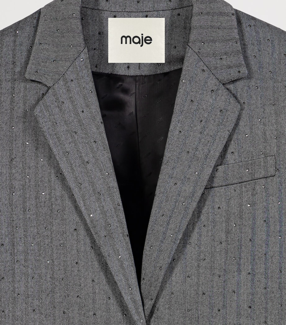 Maje Womens Striped Rhinestone-Embellished Blazer Grey Image 8