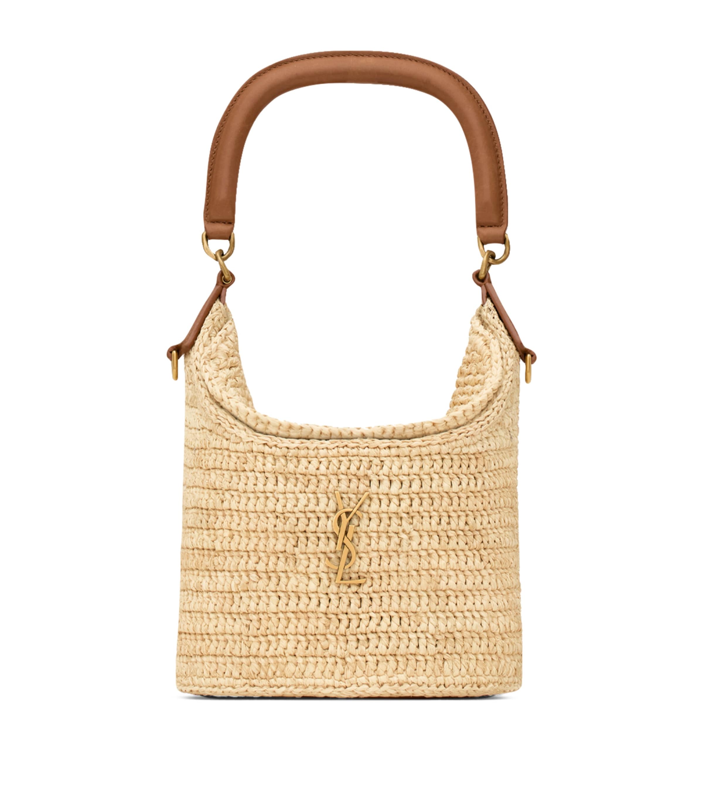 Saint Laurent Raffia Gaby Bucket Bag In Sand