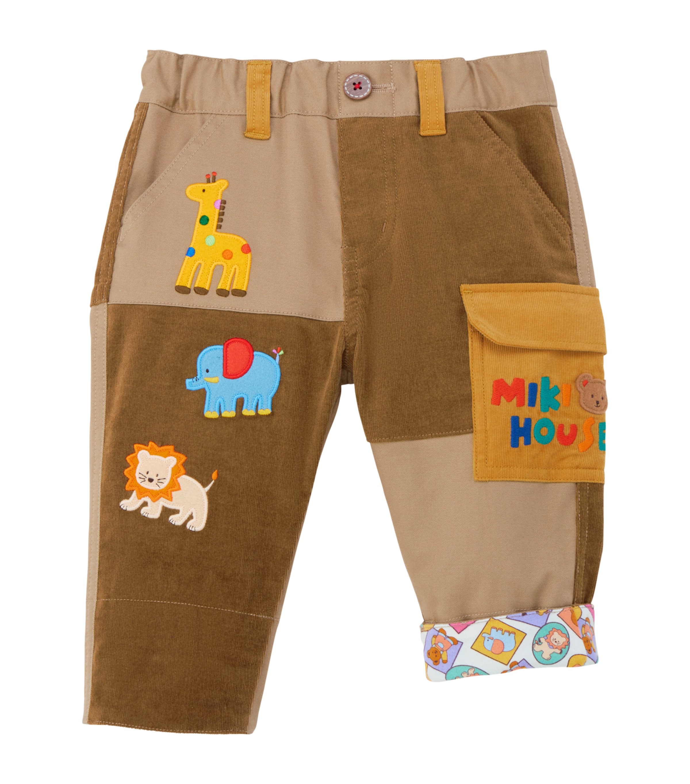 Miki House Cotton-blend Patchwork Embroidered Trousers In Nude