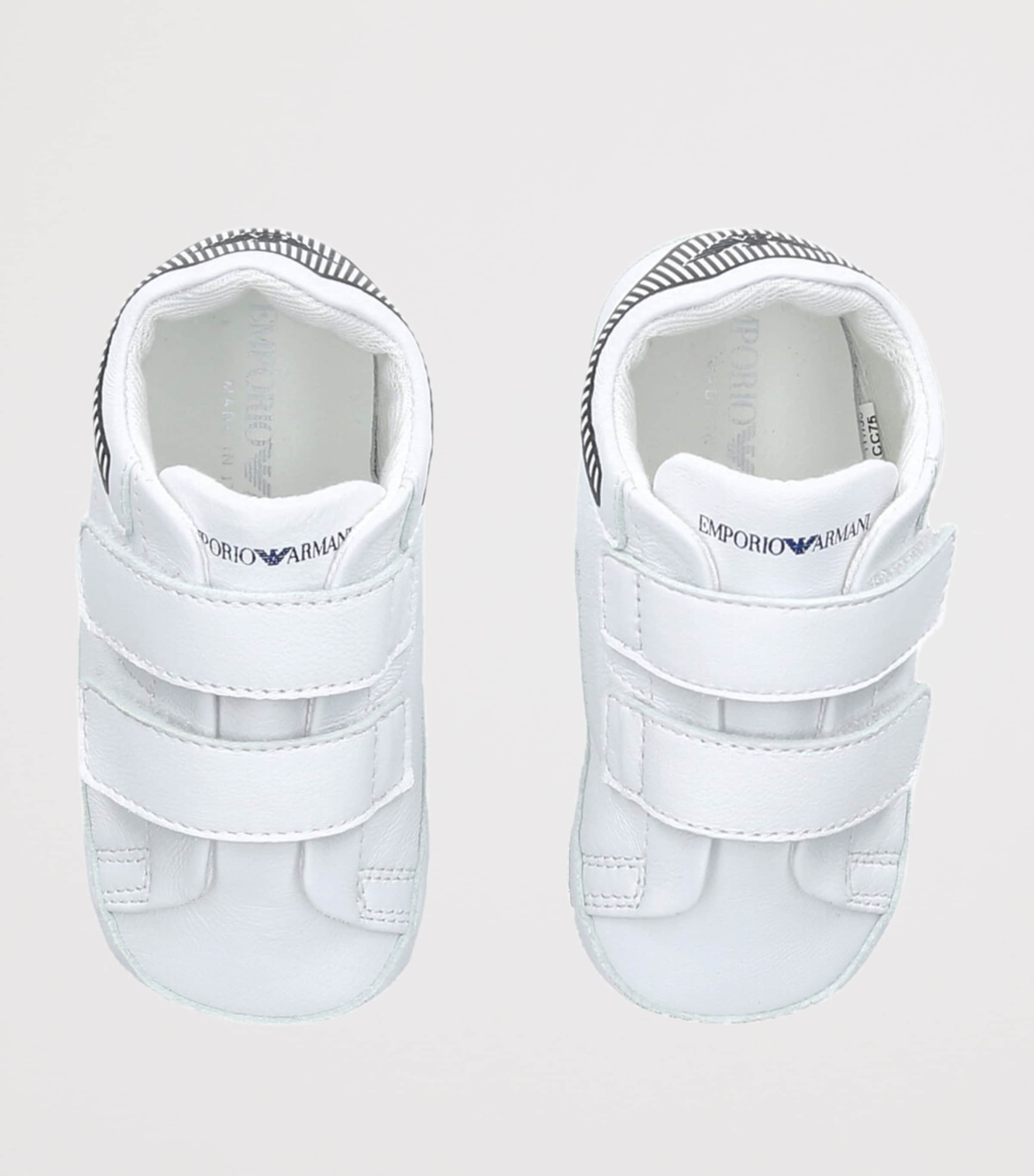 Leather Velcro Crib Sneakers WHITE/BLK Image 4