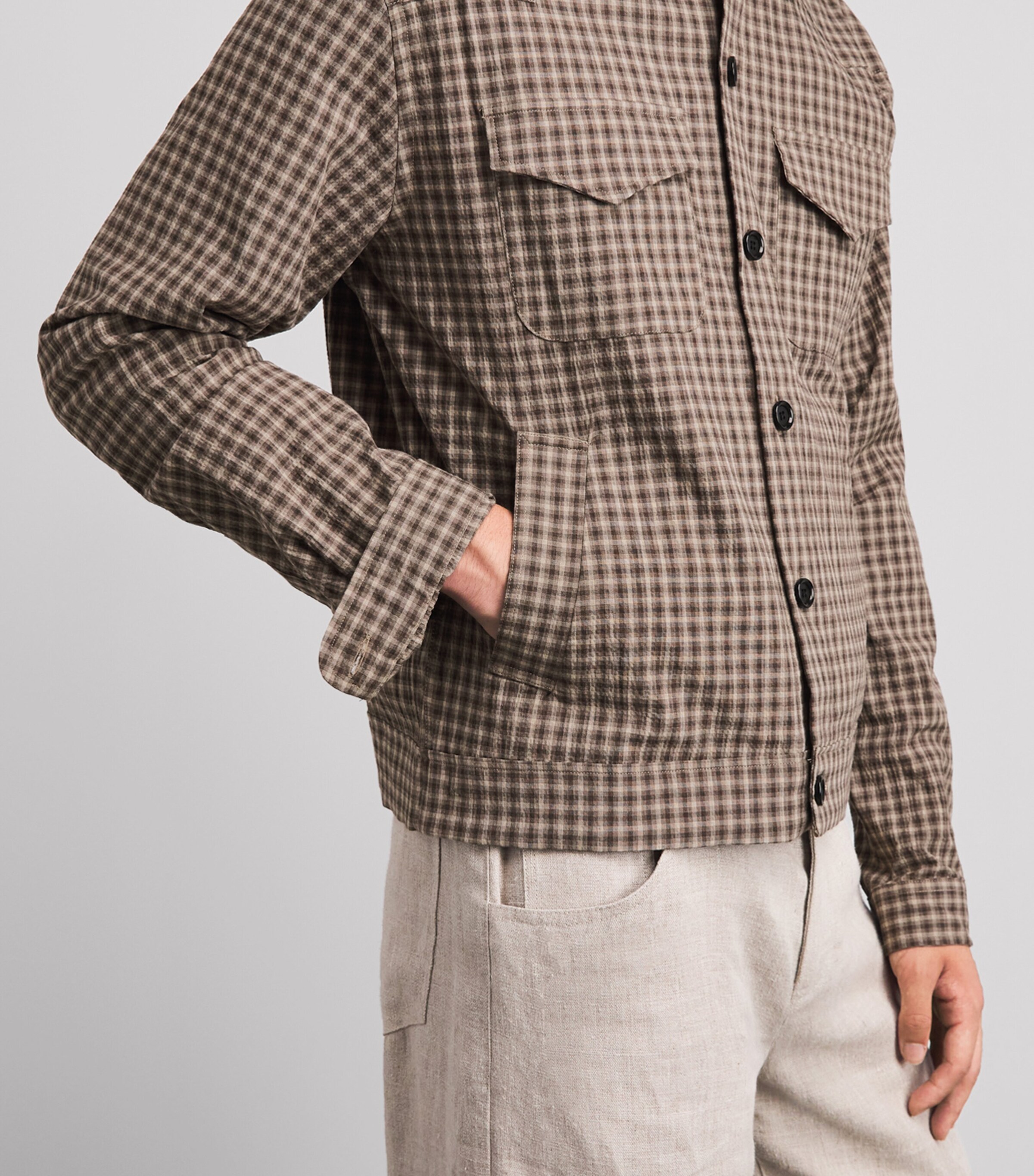 Oliver Spencer Mens Stretch-Cotton Check Witley Overshirt Brown Image 3