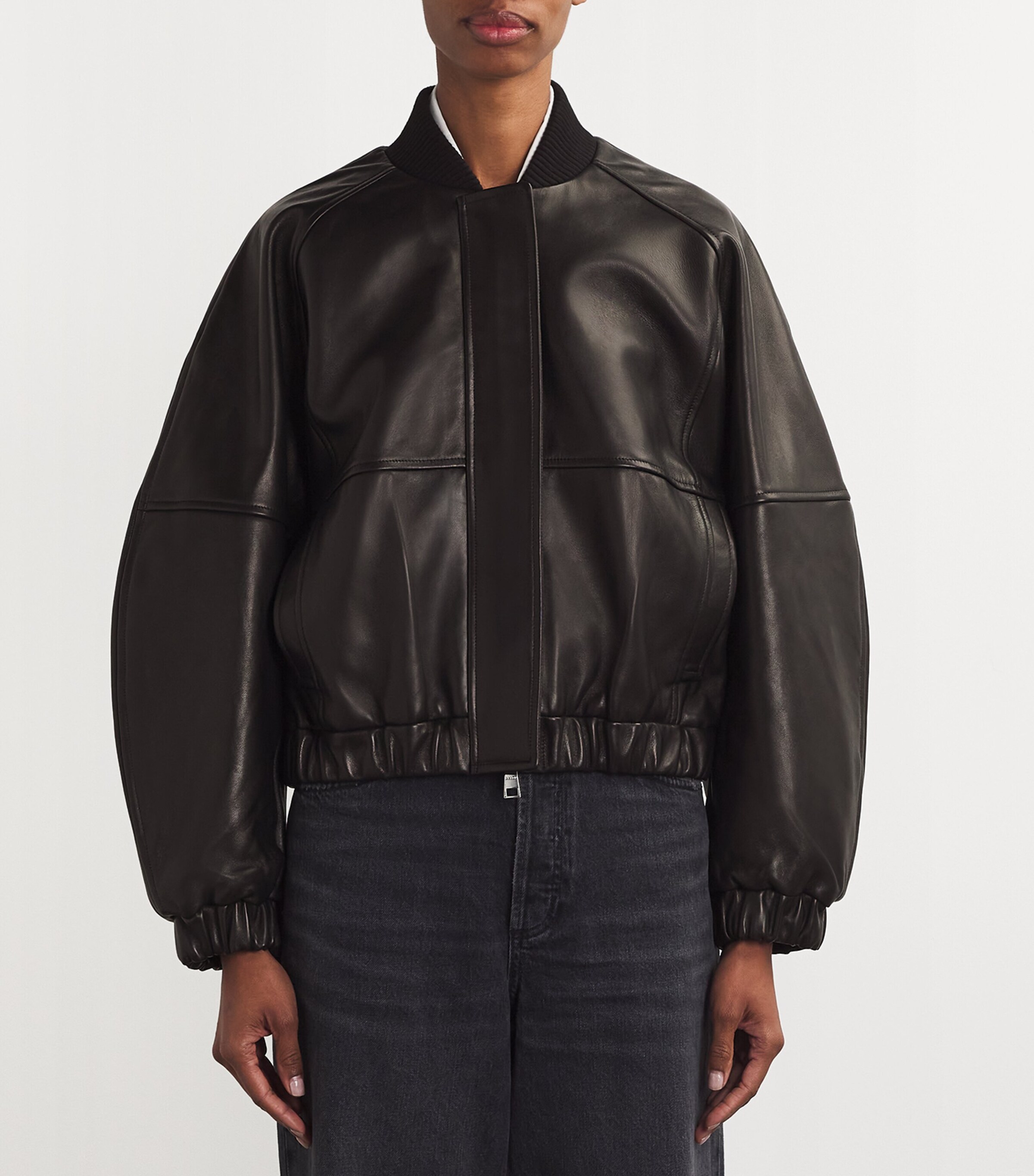 Leather Kelly Bomber Jacket 001 BLACK Image 3