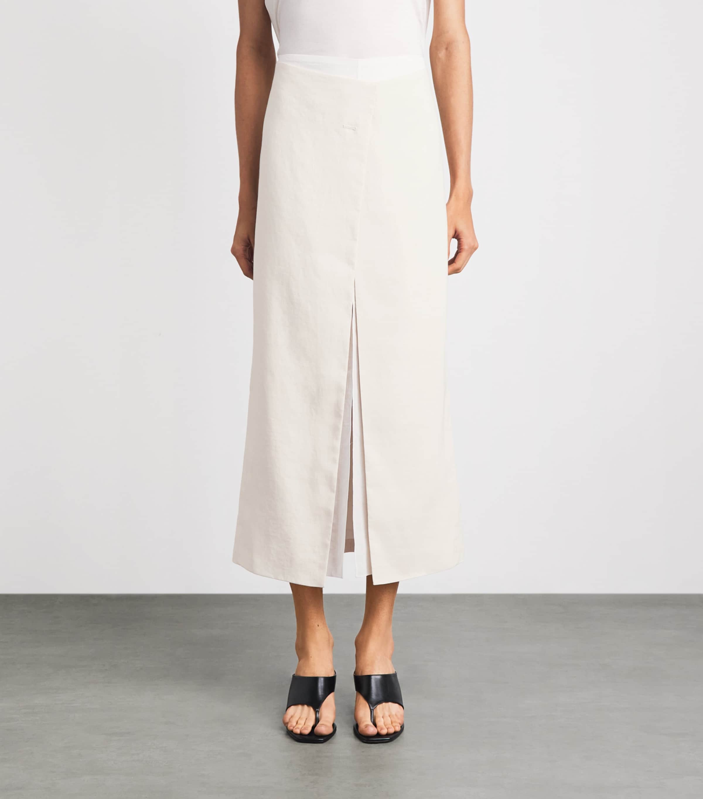 Khaite Womens Double-Layered Midi Skirt Cream Image 4