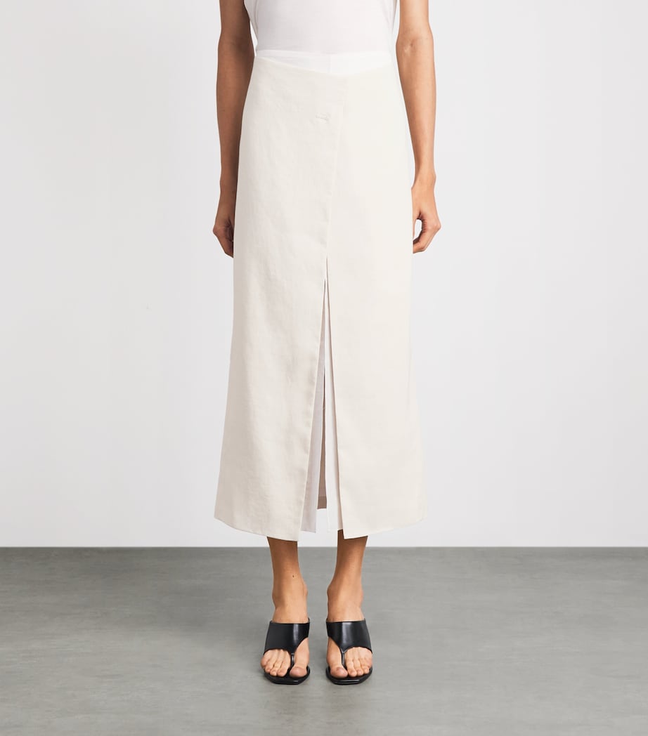Khaite Womens Double-Layered Midi Skirt Cream Image 4