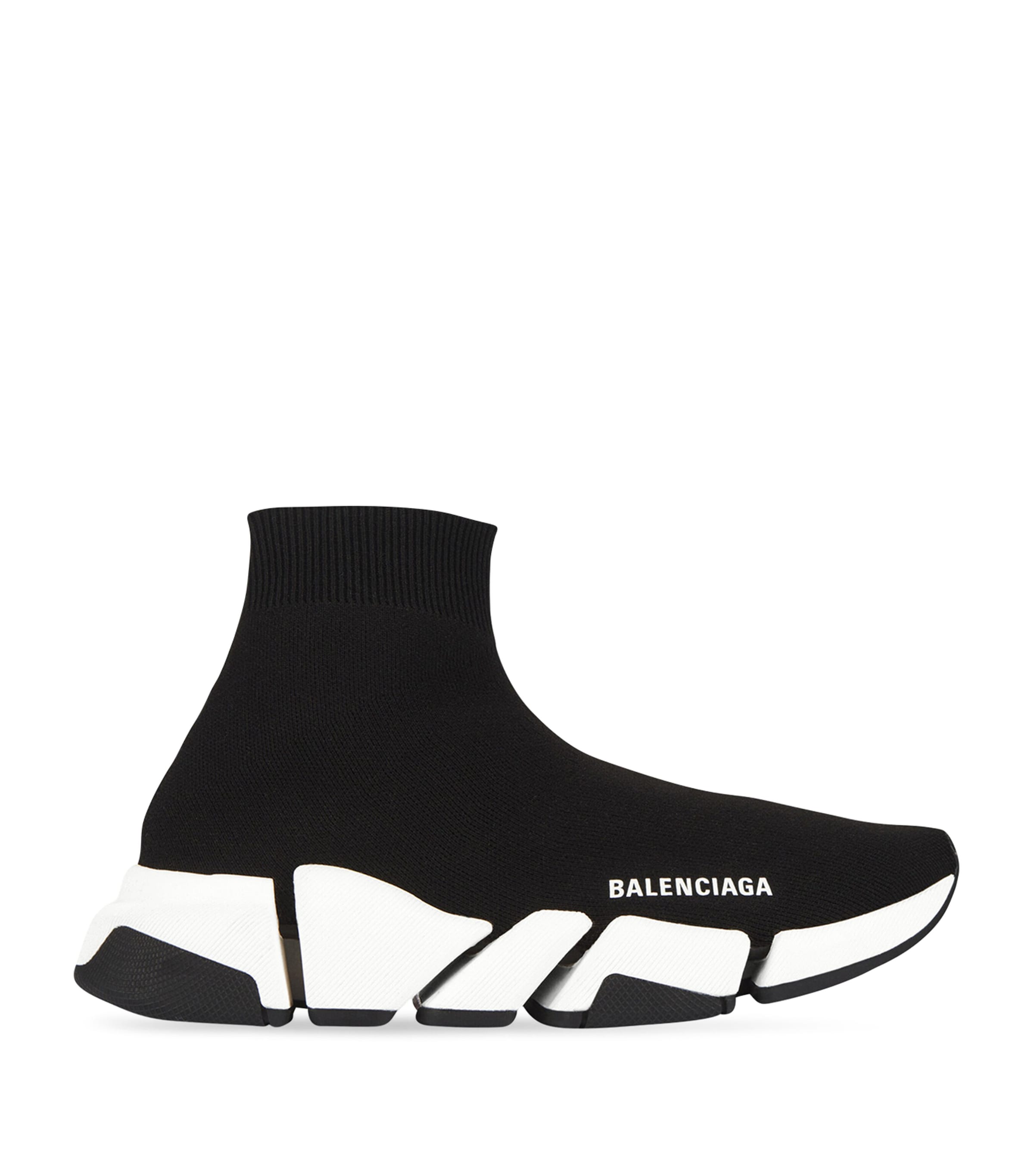 Balenciaga Speed 2.0 Logo-print Stretch-knit Slip-on Sneakers In Black