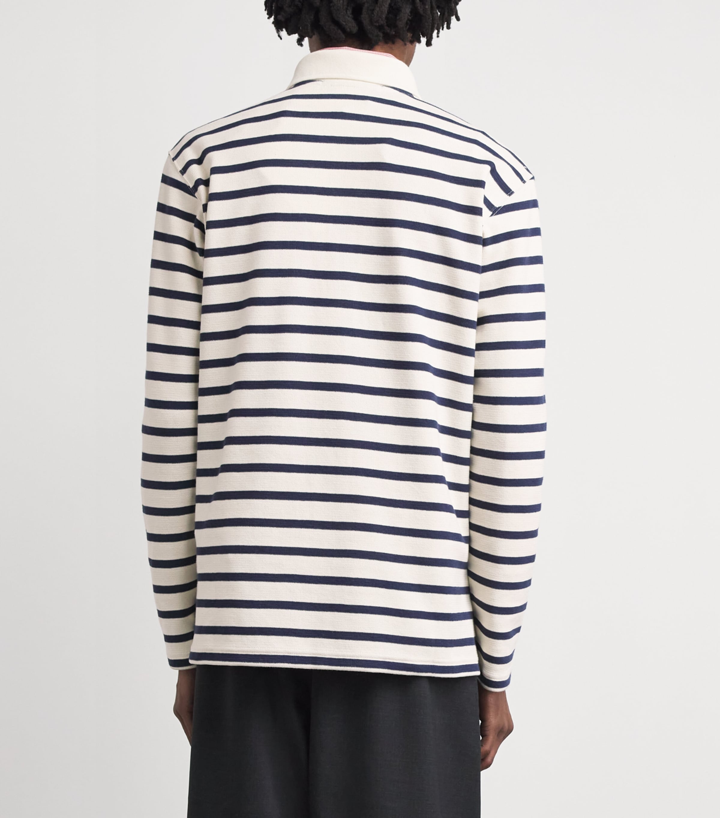 Junya Watanabe MAN Mens Cotton Stripe Polo Shirt Ntrl/navy Image 5