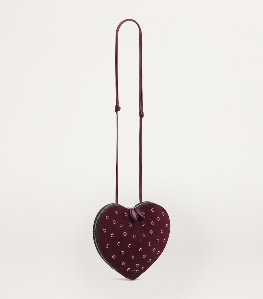 Suede Embellished Le Coeur Shoulder Bag ROUGE GRENAT Image 3