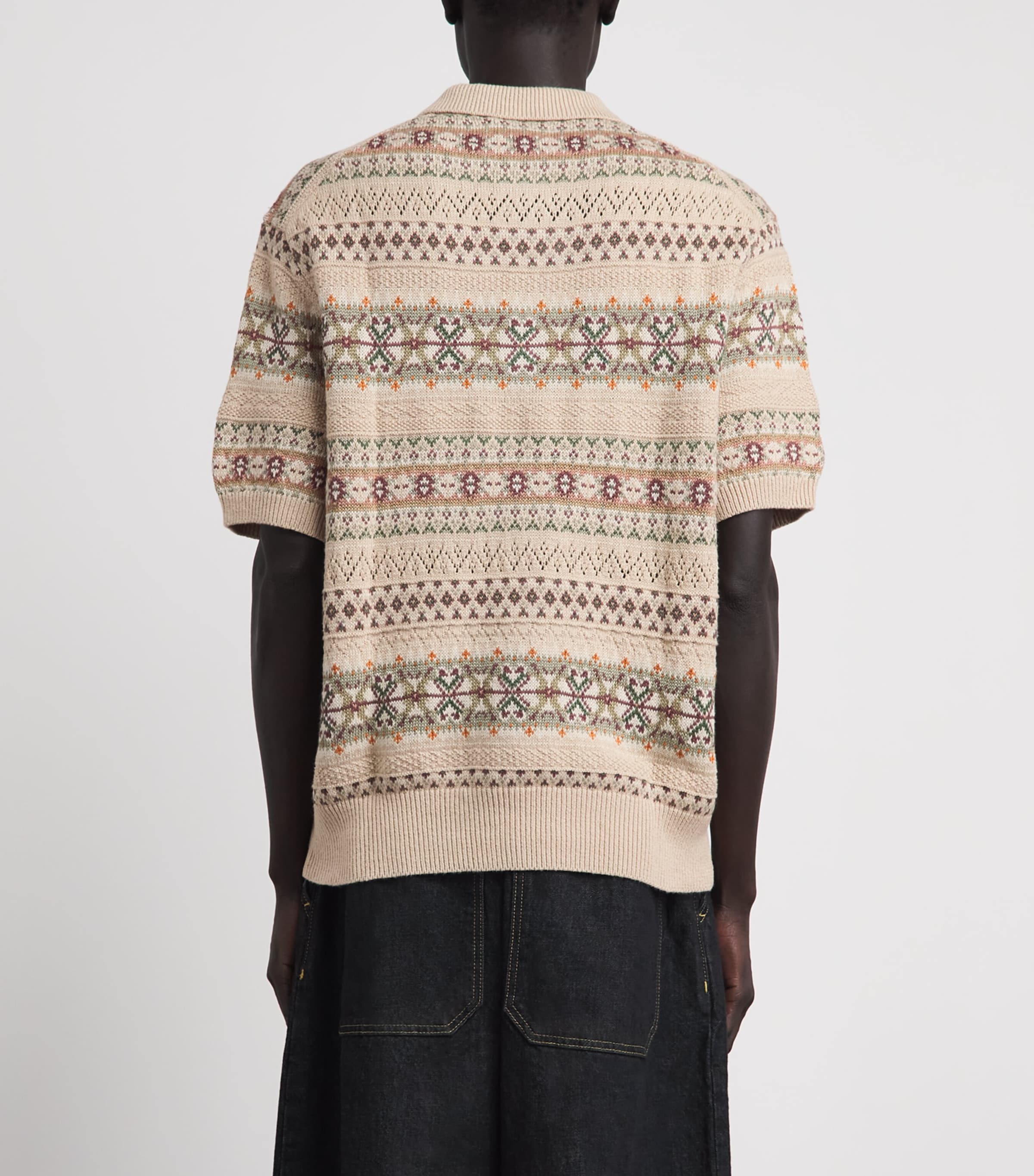 Polo Ralph Lauren Mens Linen-Cotton Fair Isle Polo Sweater Tan Combo Image 5
