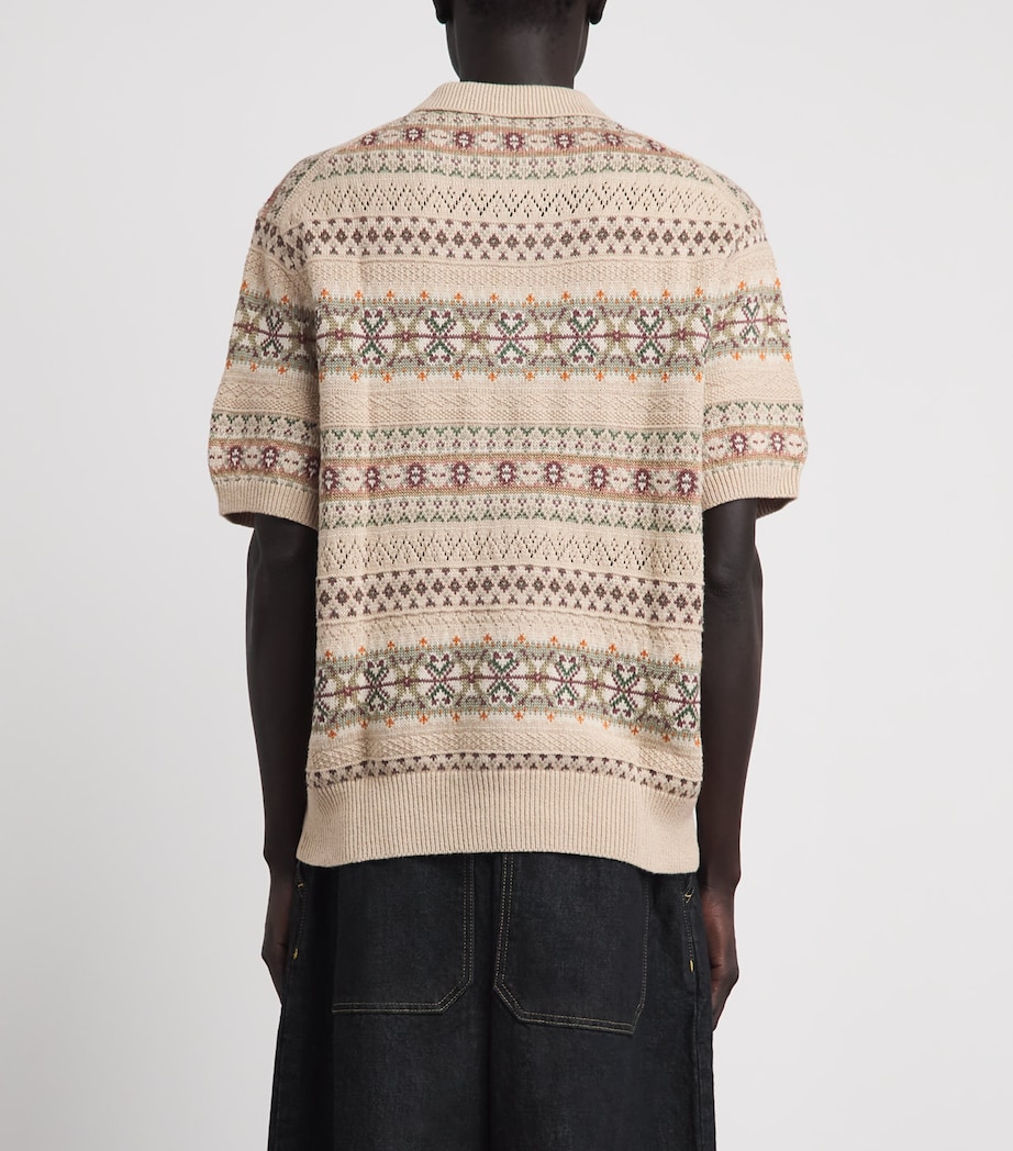 Polo Ralph Lauren Mens Linen-Cotton Fair Isle Polo Sweater Tan Combo Image 5