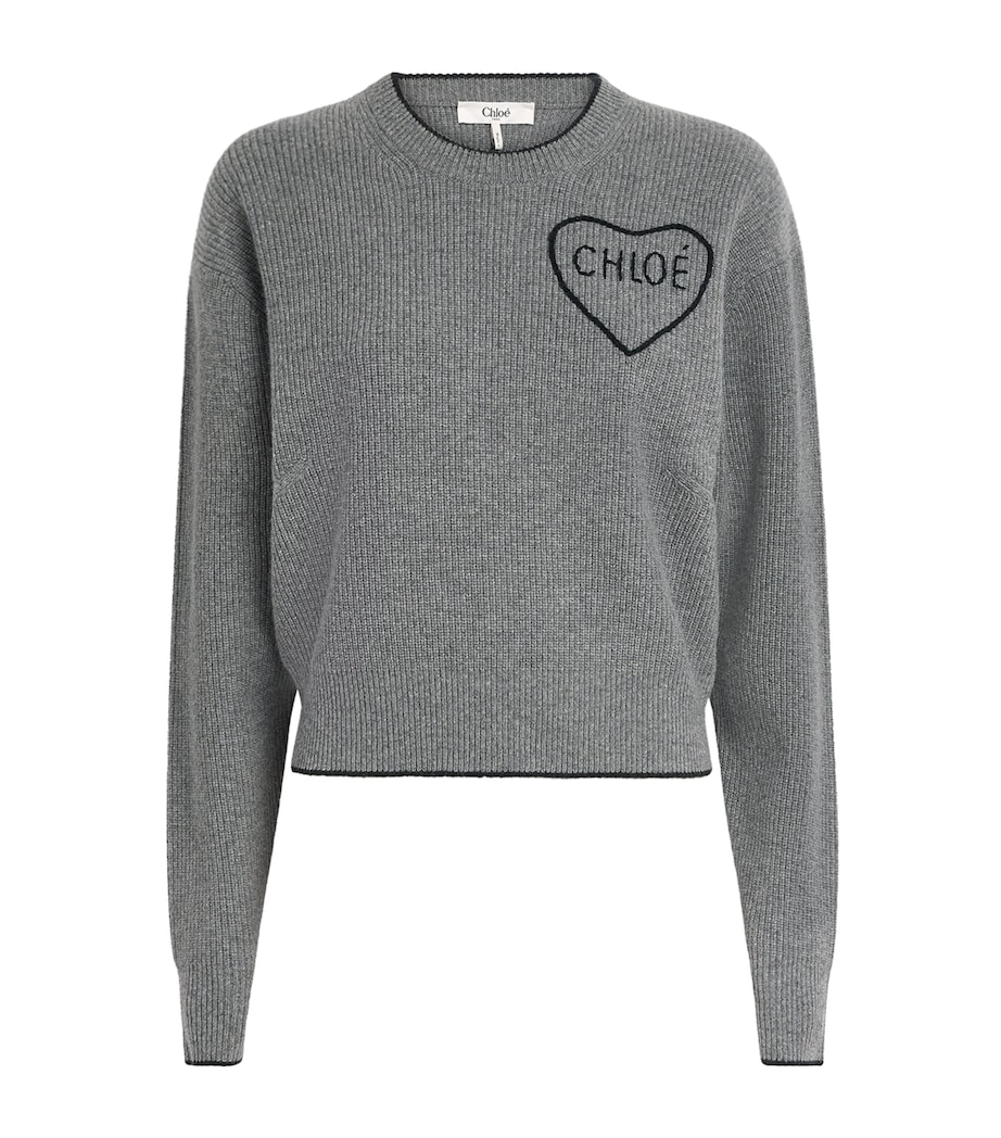 Chloé Womens Wool-Cashmere Logo Sweater Divine Grey Image 1