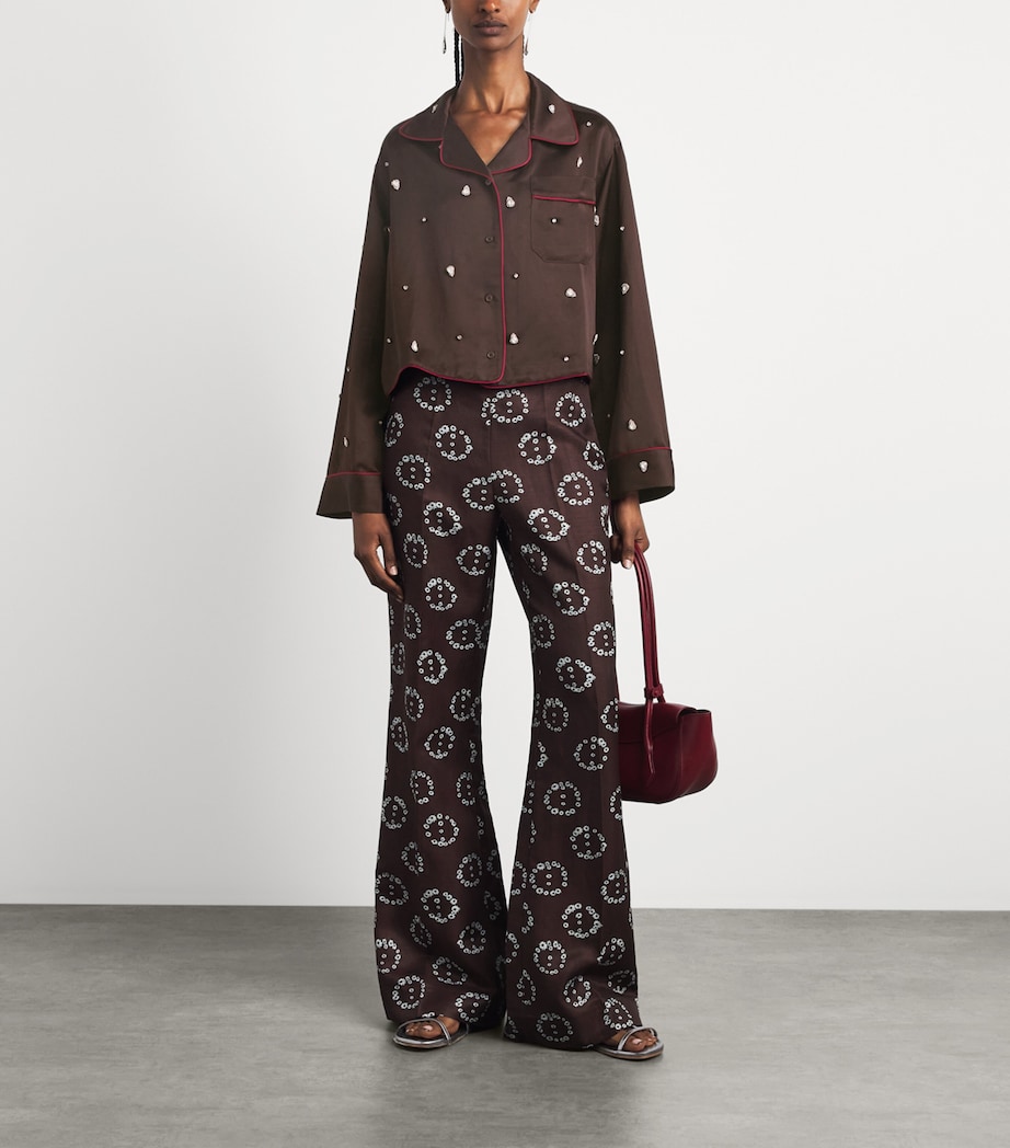 Sandro Paris Womens Embellished Pyjama-Style Shirt Brown Image 2