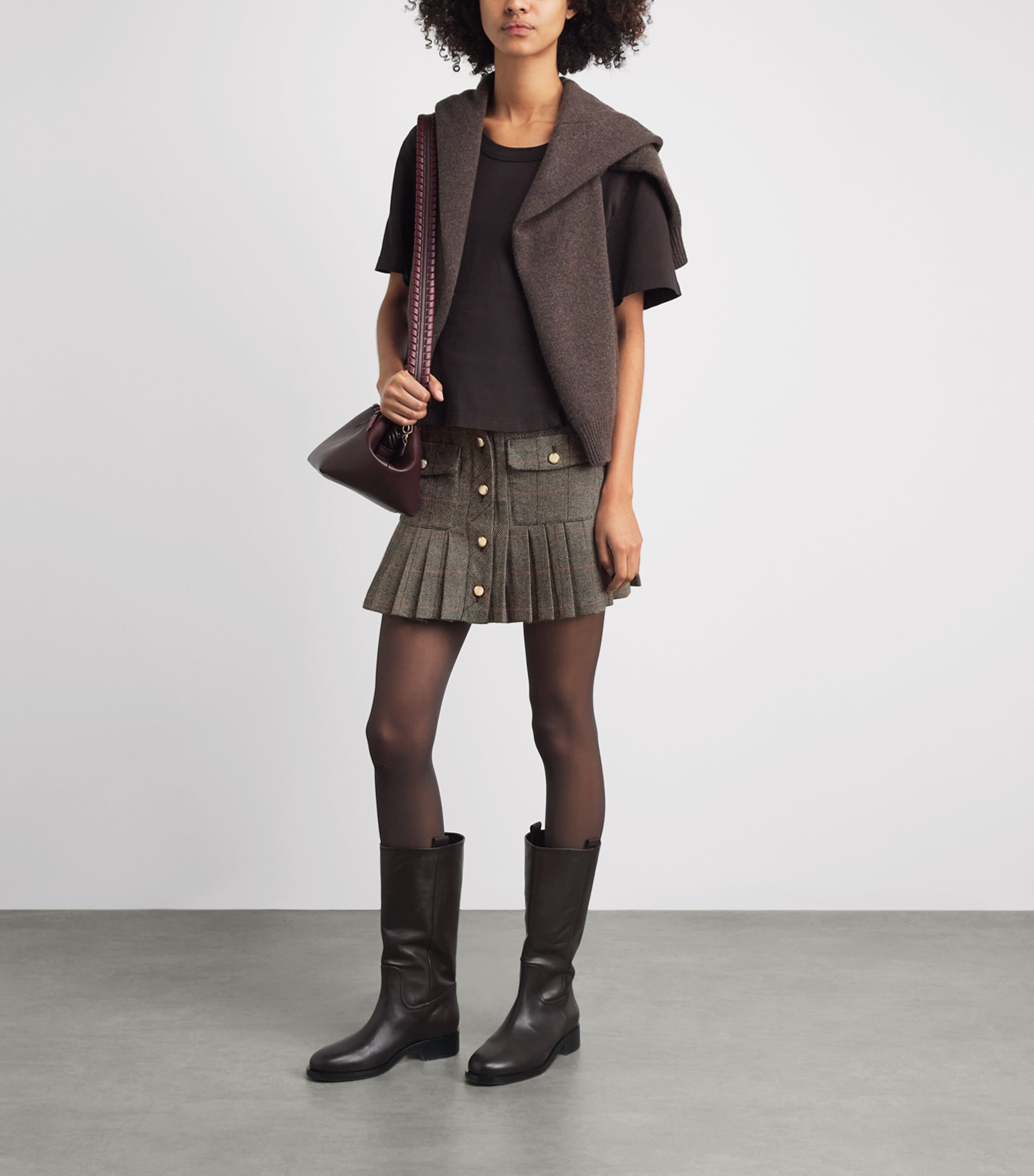 Maje Womens Wool-Blend Mini Skirt Brown Image 2