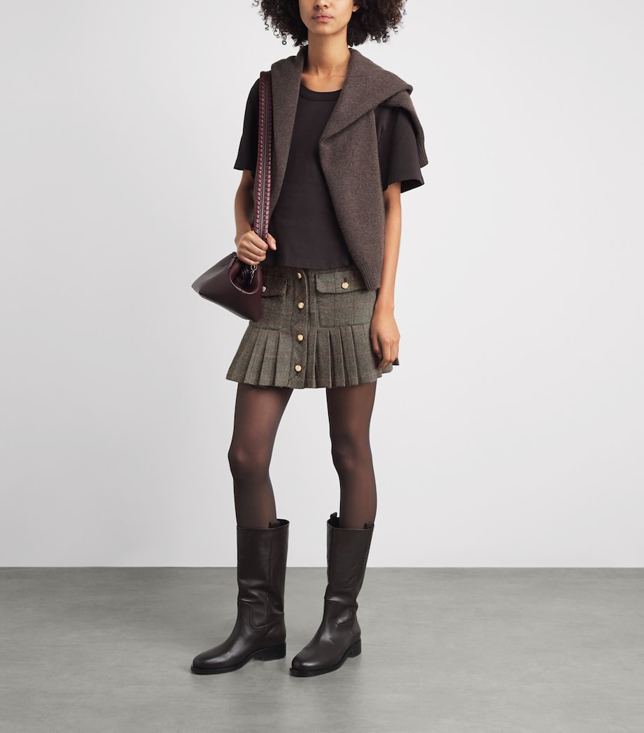 Maje Womens Wool-Blend Mini Skirt Brown Image 2