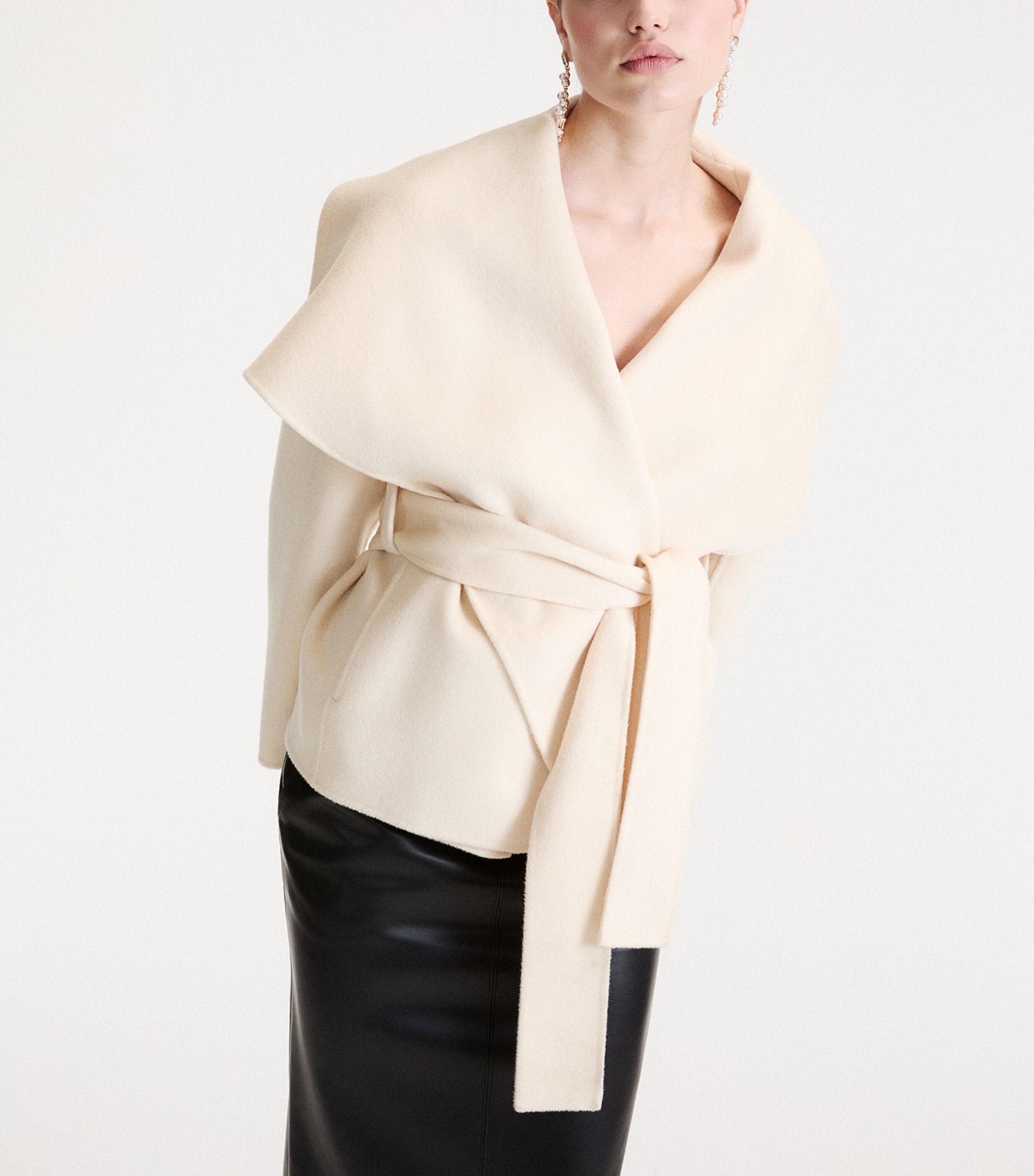 Marella Womens Virgin Wool Belted Coat Wool White Image 4