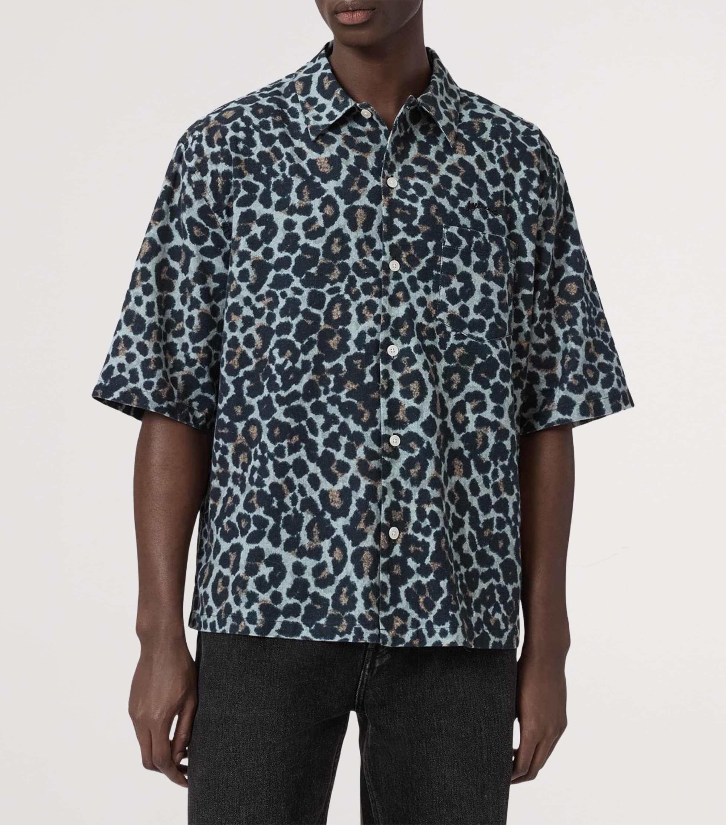 AllSaints Mens Organic Cotton-Linen Silesia Shirt Soft Ash Grey Image 3