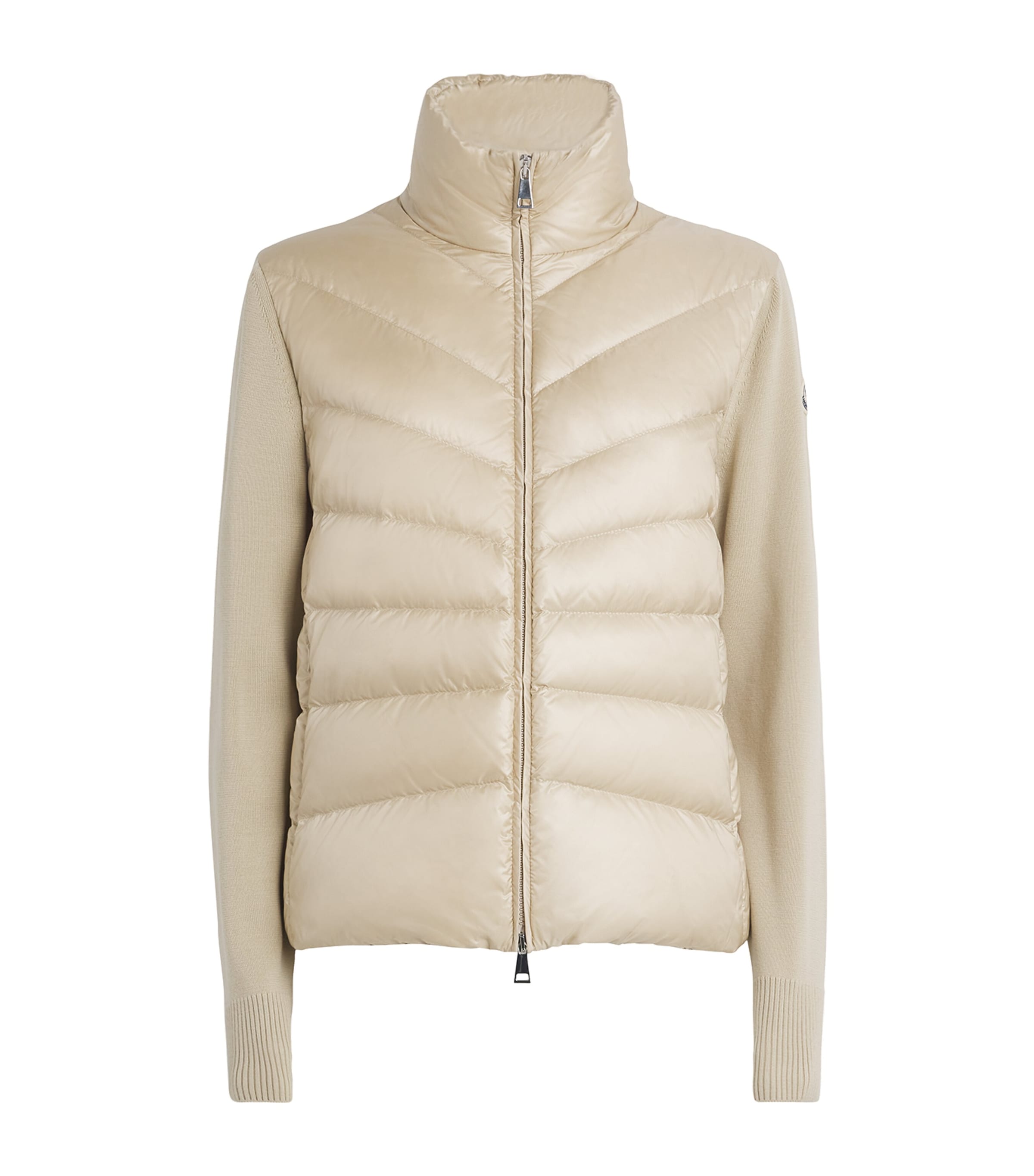Moncler Down-paneled Virgin Wool Cardigan In Neutral